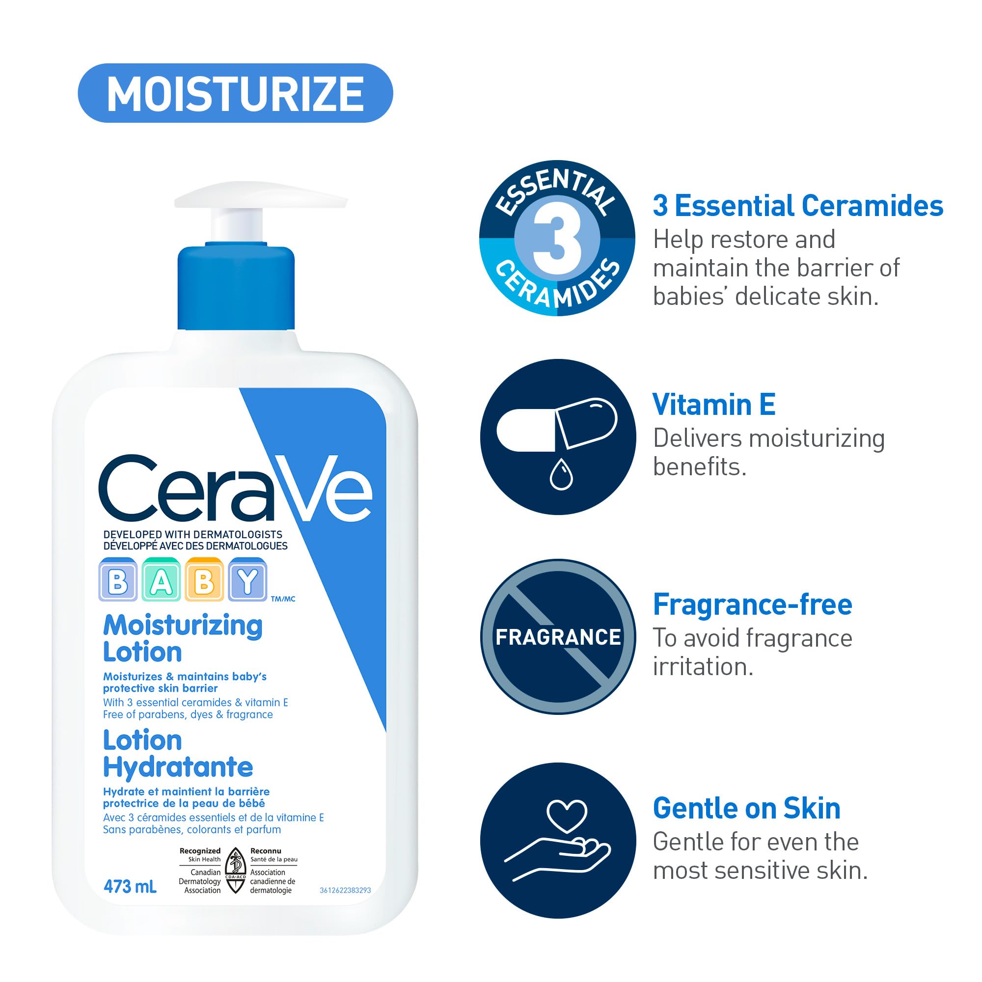 CeraVe Baby Moisturizing Lotion & Wash & Shampoo Set - 16oz (473ml) Each | Tear-Free, Gentle Formulas for Sensitive Skin | Daily Baby Bath & Skincare Routine