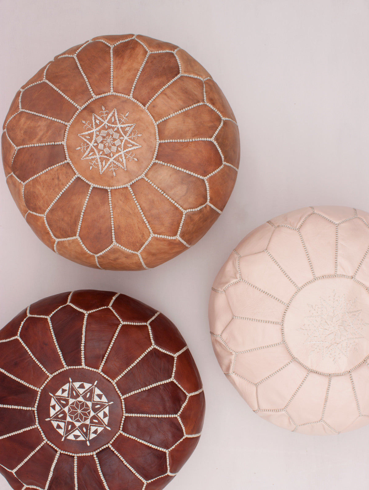 Handmade Moroccan Leather Pouffe Ottoman - Genuine Leather Footstool, Tan - Perfect for Living Room, Bedroom & Boho Decor