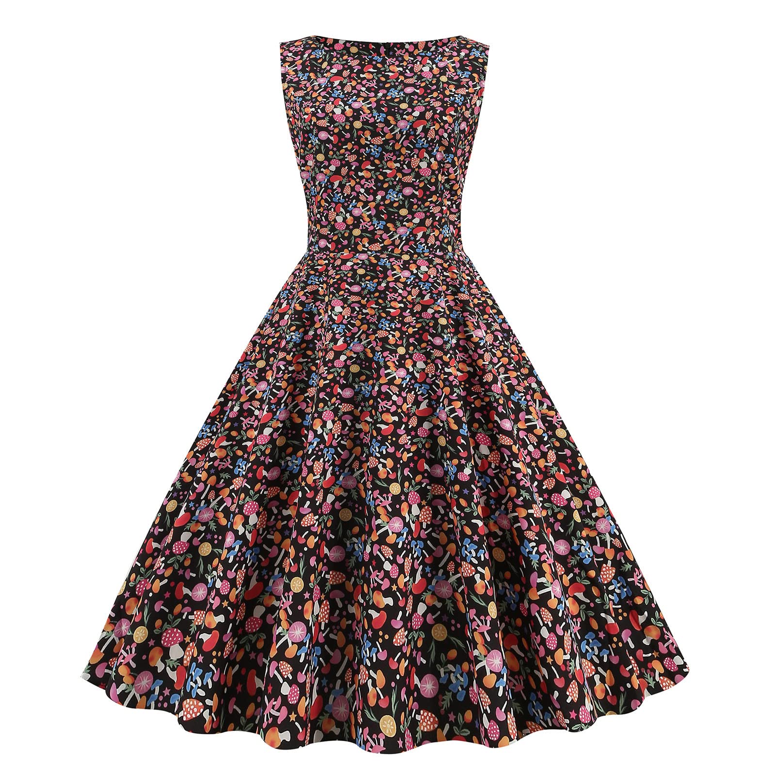Women's Vintage Print Sundress - Sleeveless Round Neck Summer Maxi Dress for Beach, Party & Casual Wear | Flowy Swing Dress Cover Up | 2022 Fashion Trend