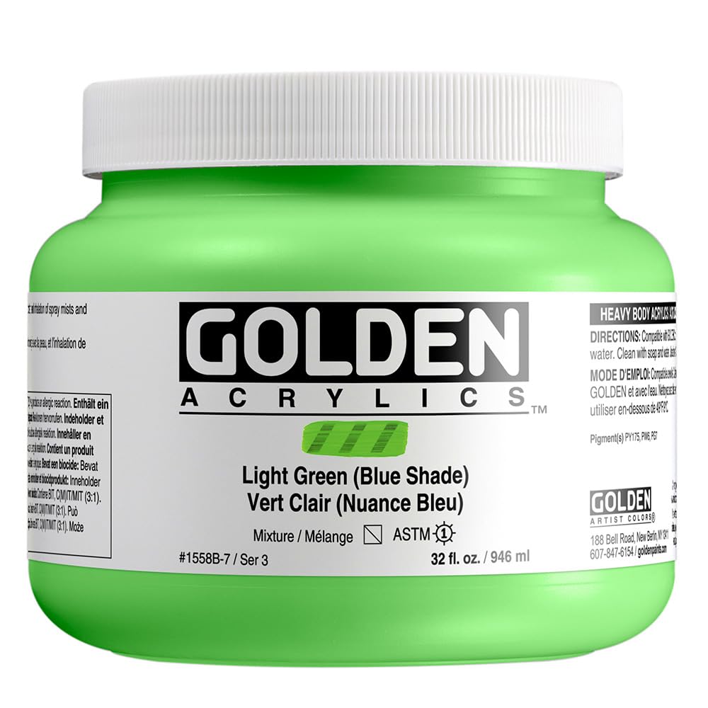 GOLDEN Heavy Body Acrylic Paint - Light Green (Blue Shade) 32 fl. oz Jar - Professional Semi-Transparent Artist Paint for Canvas, Murals & Mixed Media Art
