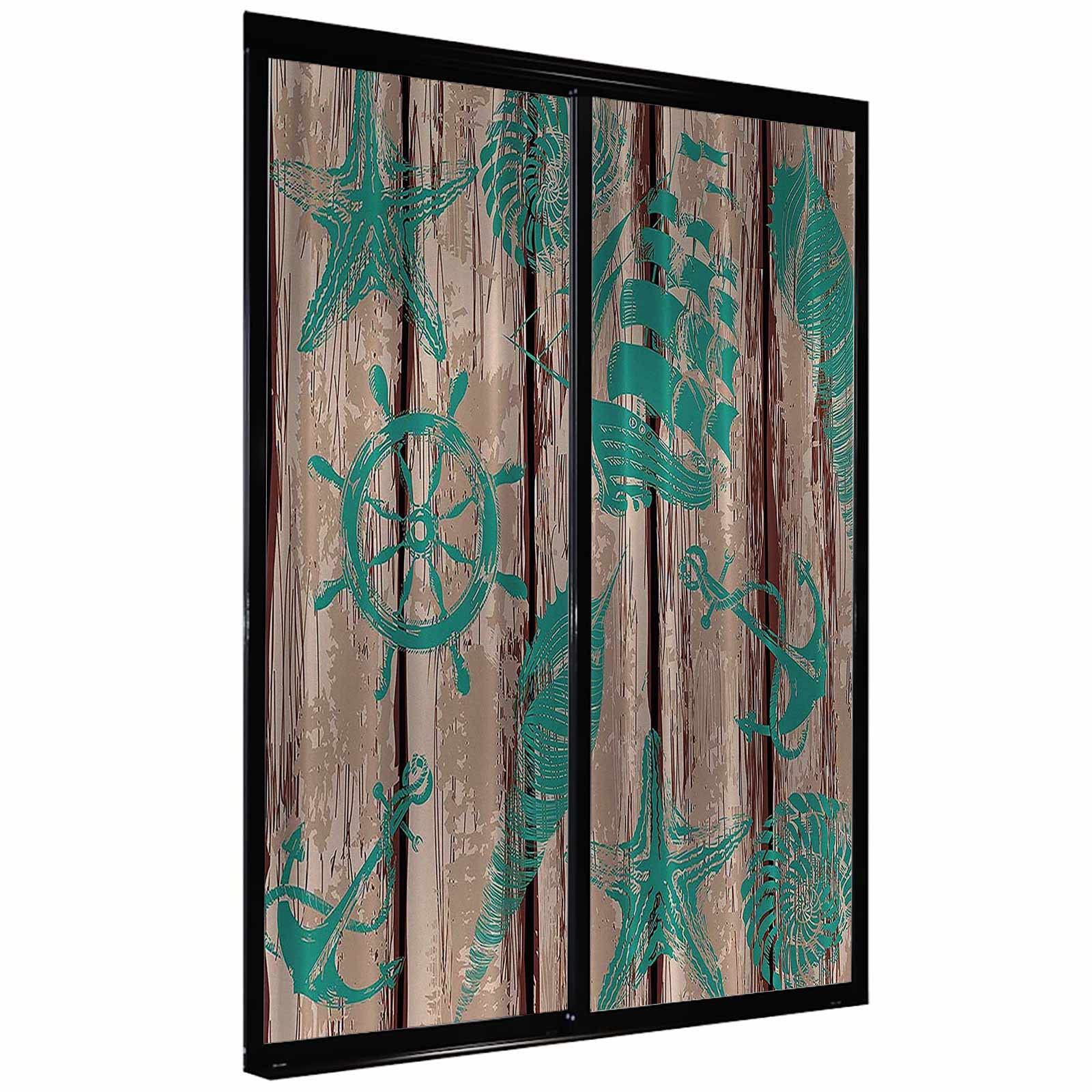 One Way Privacy Window Film - Brown & Teal Removable Anti-UV Glass Sticker | Nautical Maritime Design for Home & Office Windows | Sun Protection & Decorative Solution