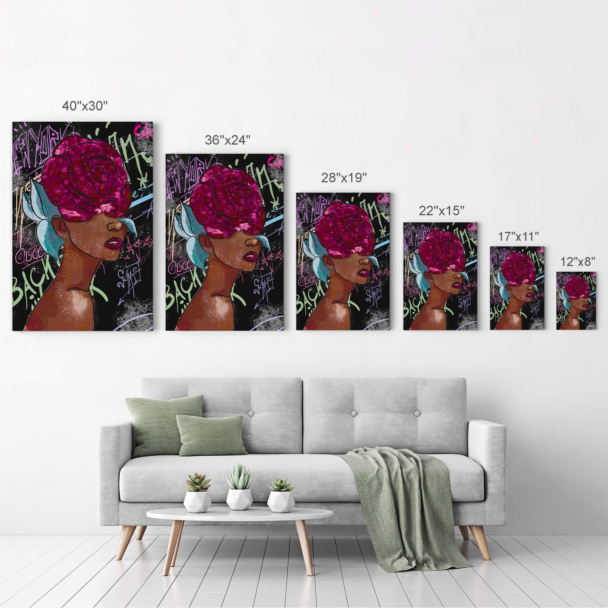 African American Wall Art Canvas Print - Black Girl with Pink Rose Pop Art Decor - 40x30 Inch Modern Black Art for Living Room, Bedroom & Office - Unique African American Cultural Home Decor Gift