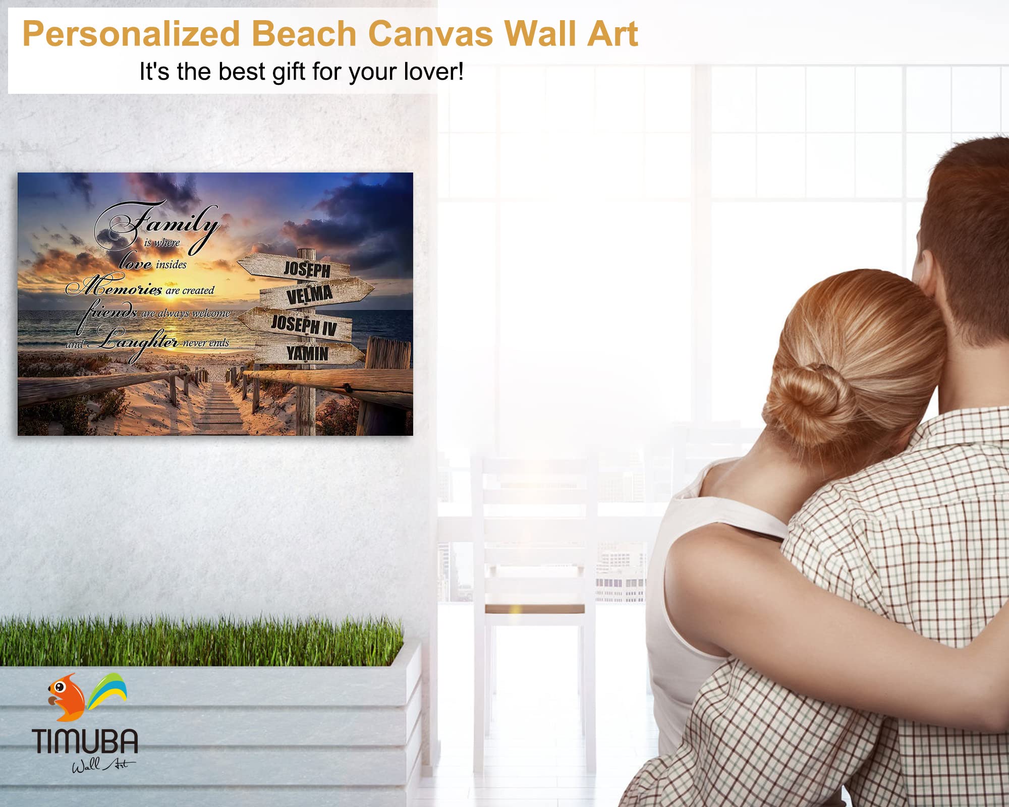 Personalized Beach Wall Art - Custom Name Sign Canvas for Coastal Home Decor, Family Quotes & Seascape Theme Framed Painting (28