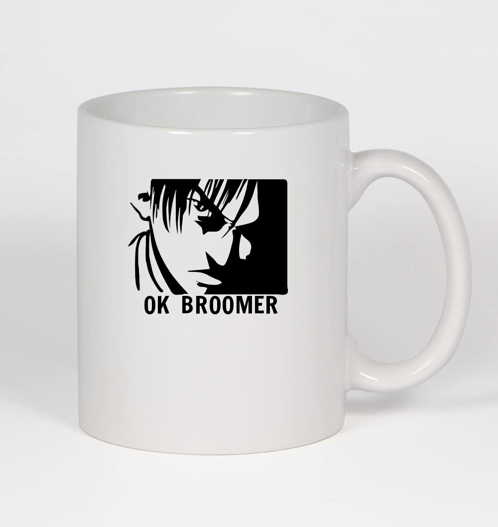OK Broomer Anime A - 11oz Ceramic White Coffee Mug with Handle | Cute Japanese Anime Themed Cup for Tea, Hot Chocolate & Coffee Lovers | Perfect Gift for Anime Fans, Office Use & Home Decor