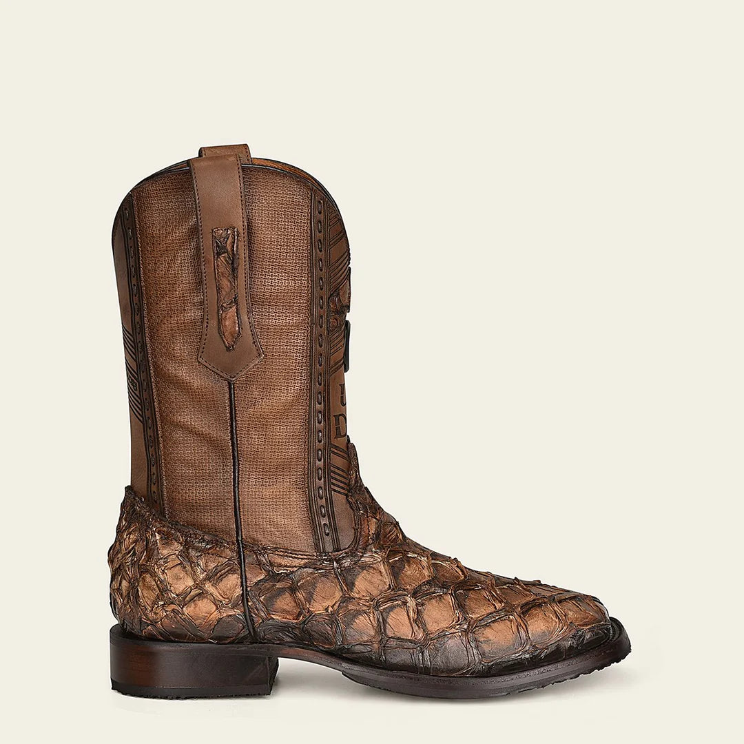 Premium Men's Cuadra Honey Cowboy Rodeo Boots - Genuine Pirarucu Skin Leather - Western Style Riding Boots for Country Dancing & Rodeo Events