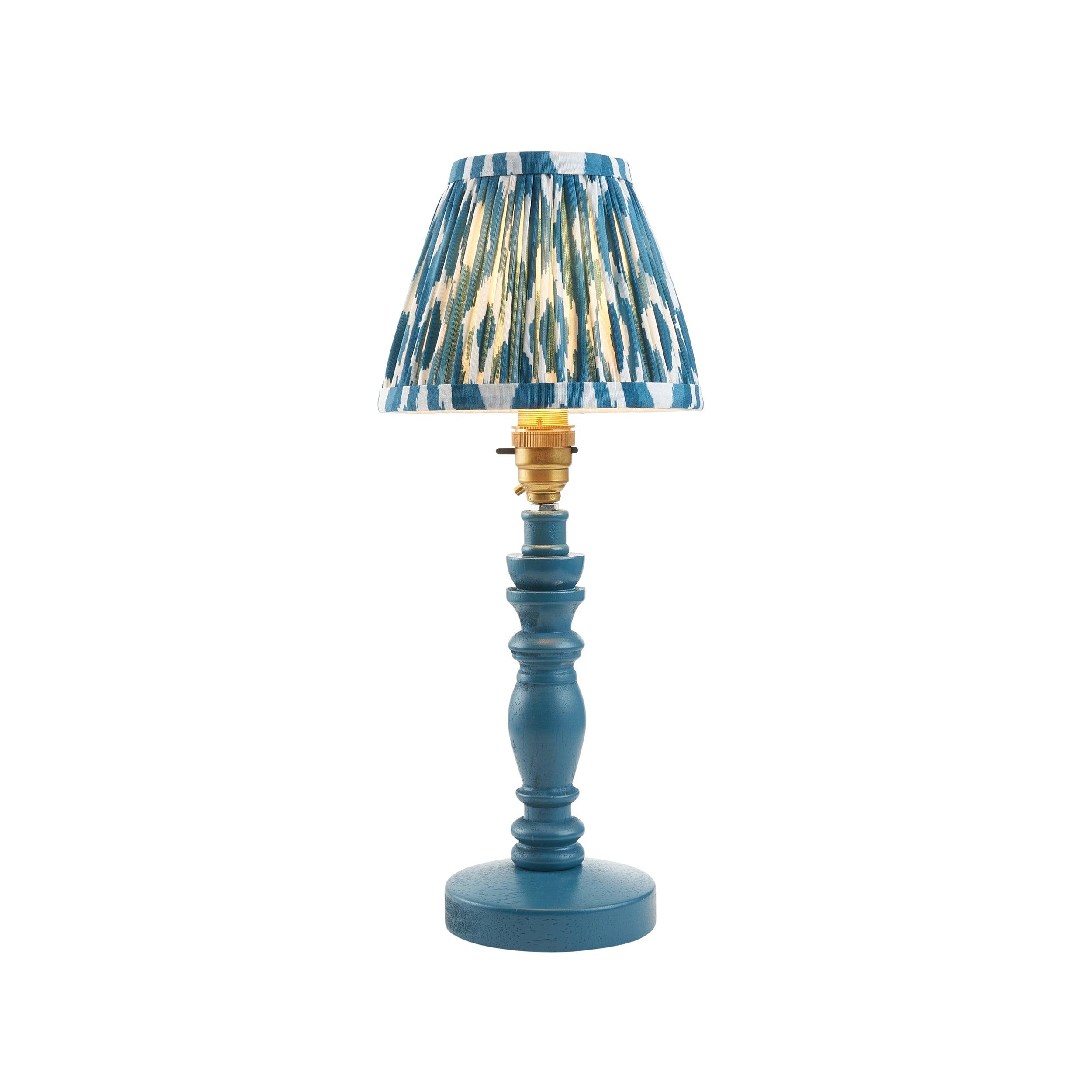 Bibury Blue Table Lamp with Ikat 16cm Marlin Blue Shade - Modern Home Office Lighting for Bedroom, Living Room & Study