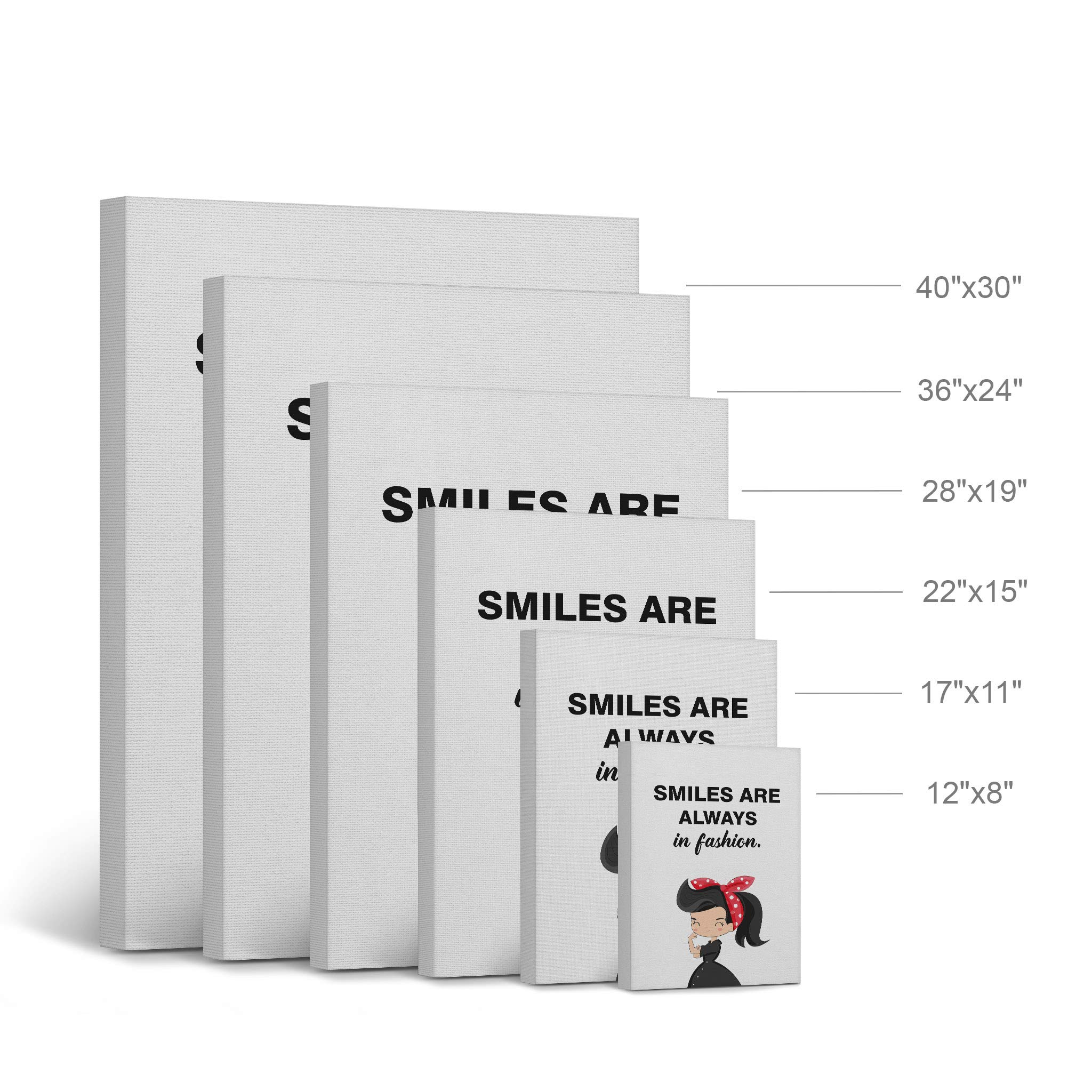 Smile Art Design 'Smiles Are Always in Fashion' Quote - Strong Girl Glam Fashion Canvas Print Wall Art - Ready to Hang 40x30 - Perfect for Office, Bathroom, Teen Girl Room, Women's Dorm, Bedroom & Living Room Decor