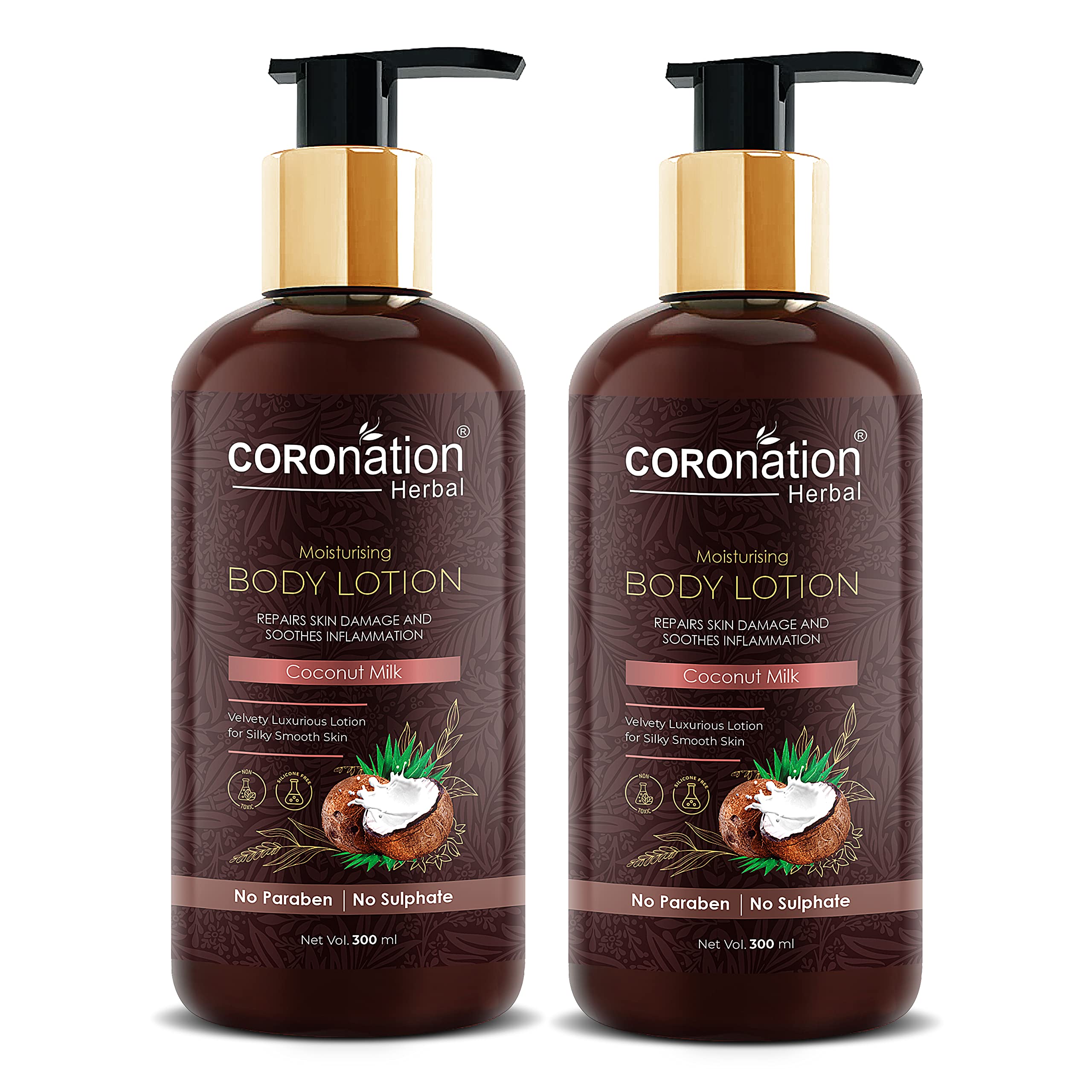 COROnation Herbal Unisex Coconut Milk Face and Body Lotion - 300ml x 2 Pack | Hydrating Moisturizer for Dry Skin | Perfect for Daily Skincare Routine & Travel Essentials