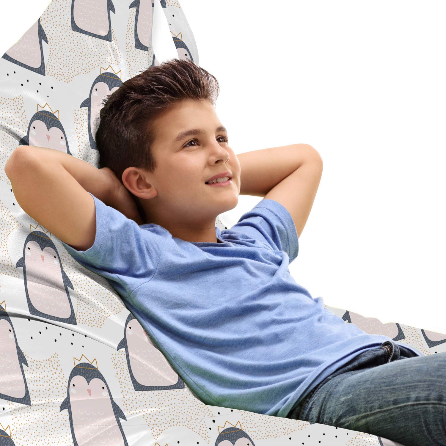 Ambesonne Penguin Lounger Chair Bag - Pastel Cartoon Animal Storage with Handle, High Capacity Grey Pink Container for Beach, Camping & Home Organization