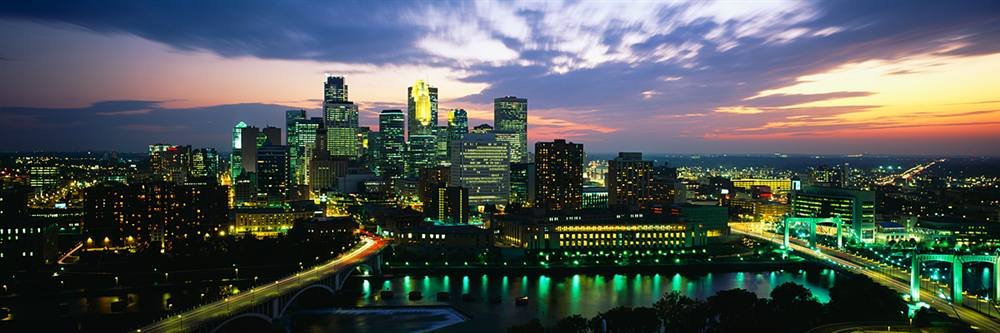 Peel & Stick Wall Mural - Minneapolis Skyline at Dusk, 36x12 Inch Removable Wallpaper, Easy DIY Home Decor for Living Room, Bedroom or Office