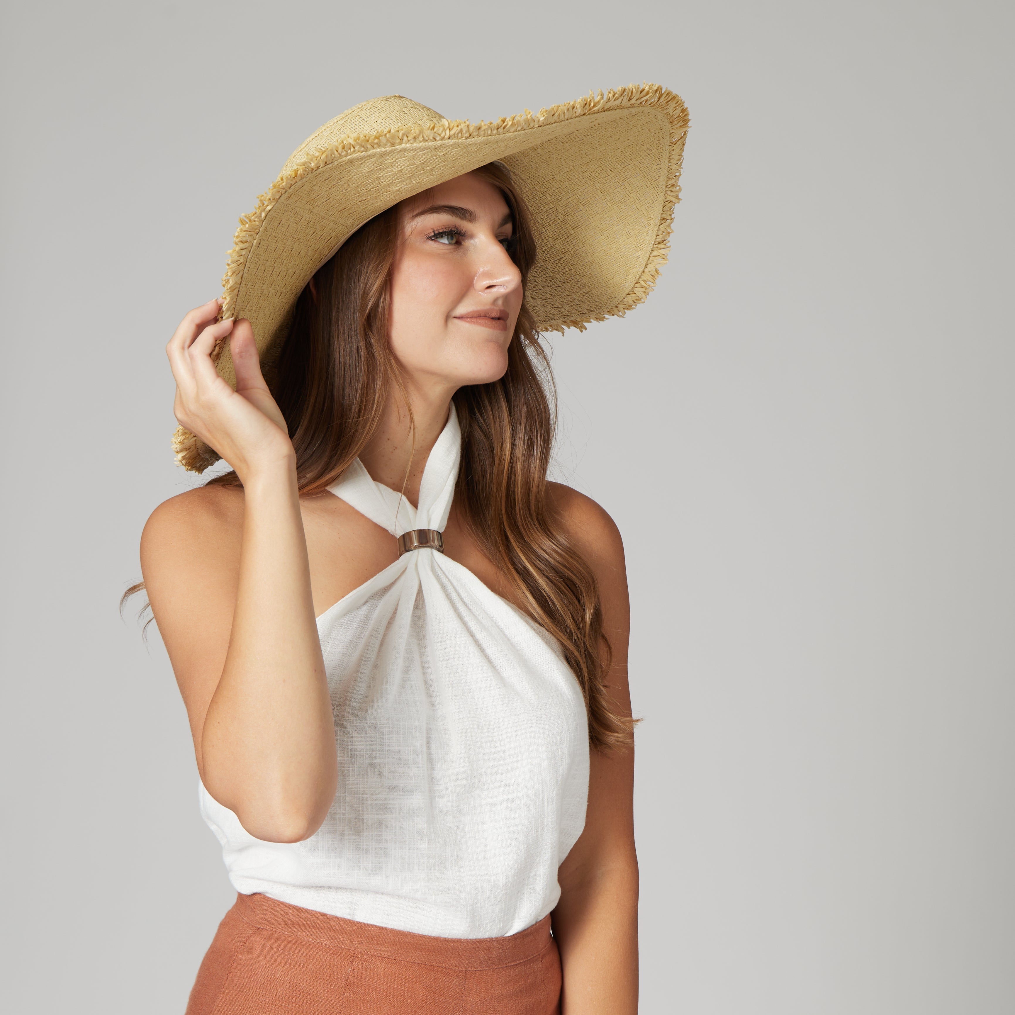 Stylish Women's Cut & Sew Textured Weave Floppy Hat with Frayed Edge - Perfect for Beach, Summer Outfits & Fashion Accessories