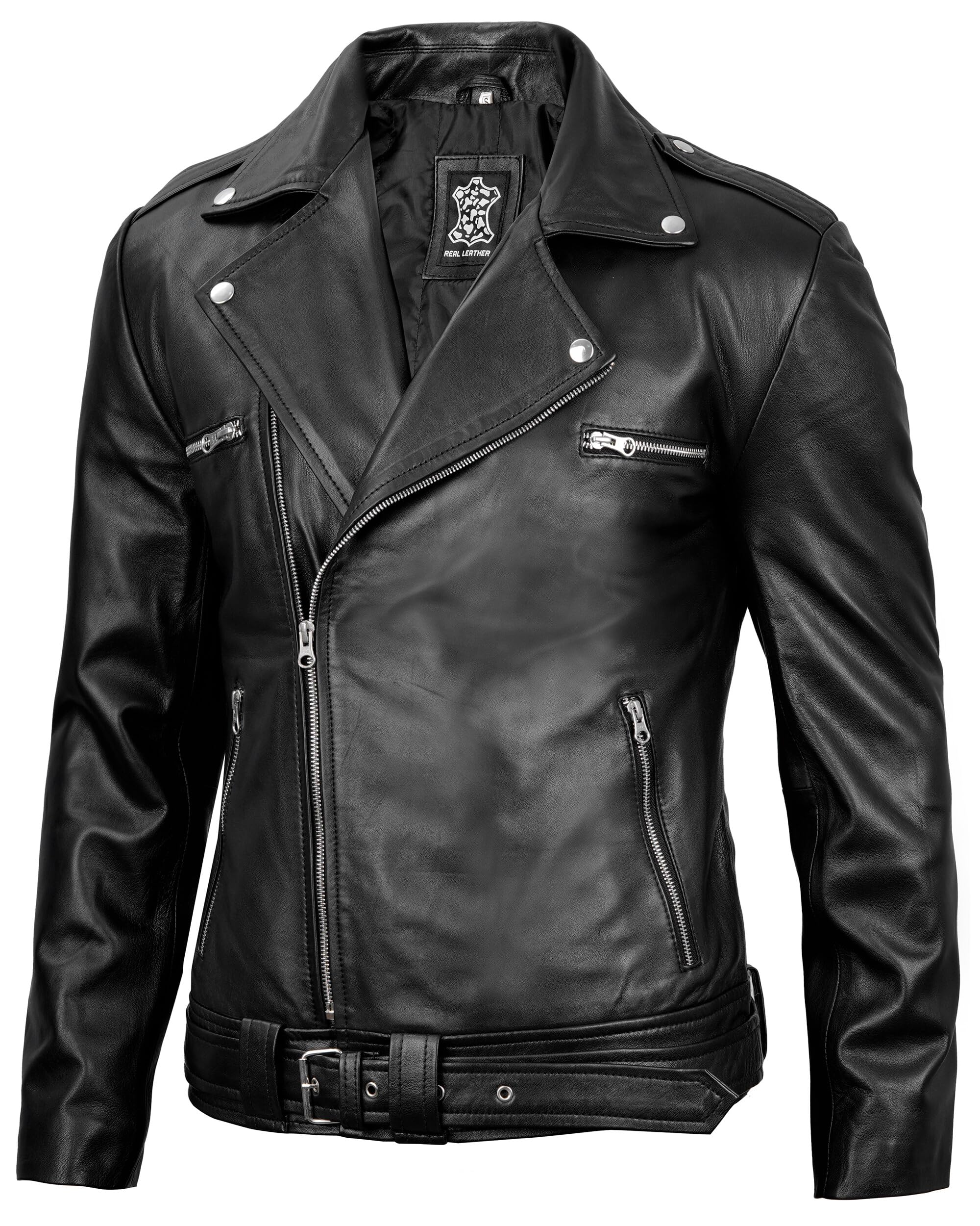 Decrum Men's Real Lambskin Leather Jacket - Motorcycle Style Black & Brown Biker Jacket for Men | Premium Quality, Comfortable & Stylish | Perfect for Riding, Casual Wear & Outdoor Adventures