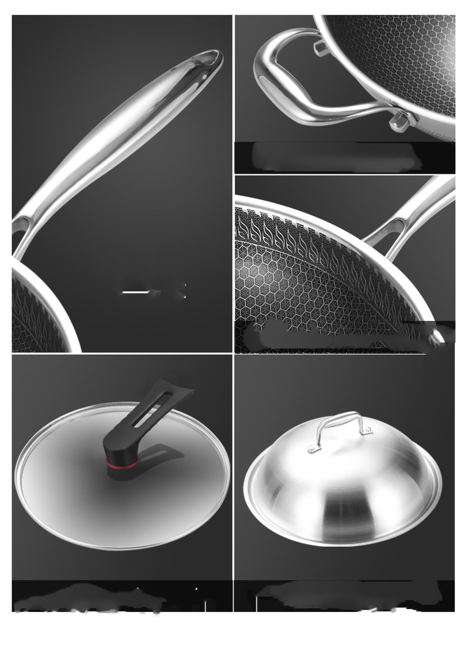 316 Stainless Steel Double-Sided Honeycomb Non-Stick Wok - Less Oil & Smoke for Gas & Induction Cooktops - Durable Kitchen Cookware for Stir-Frying, Deep Frying & Healthy Cooking