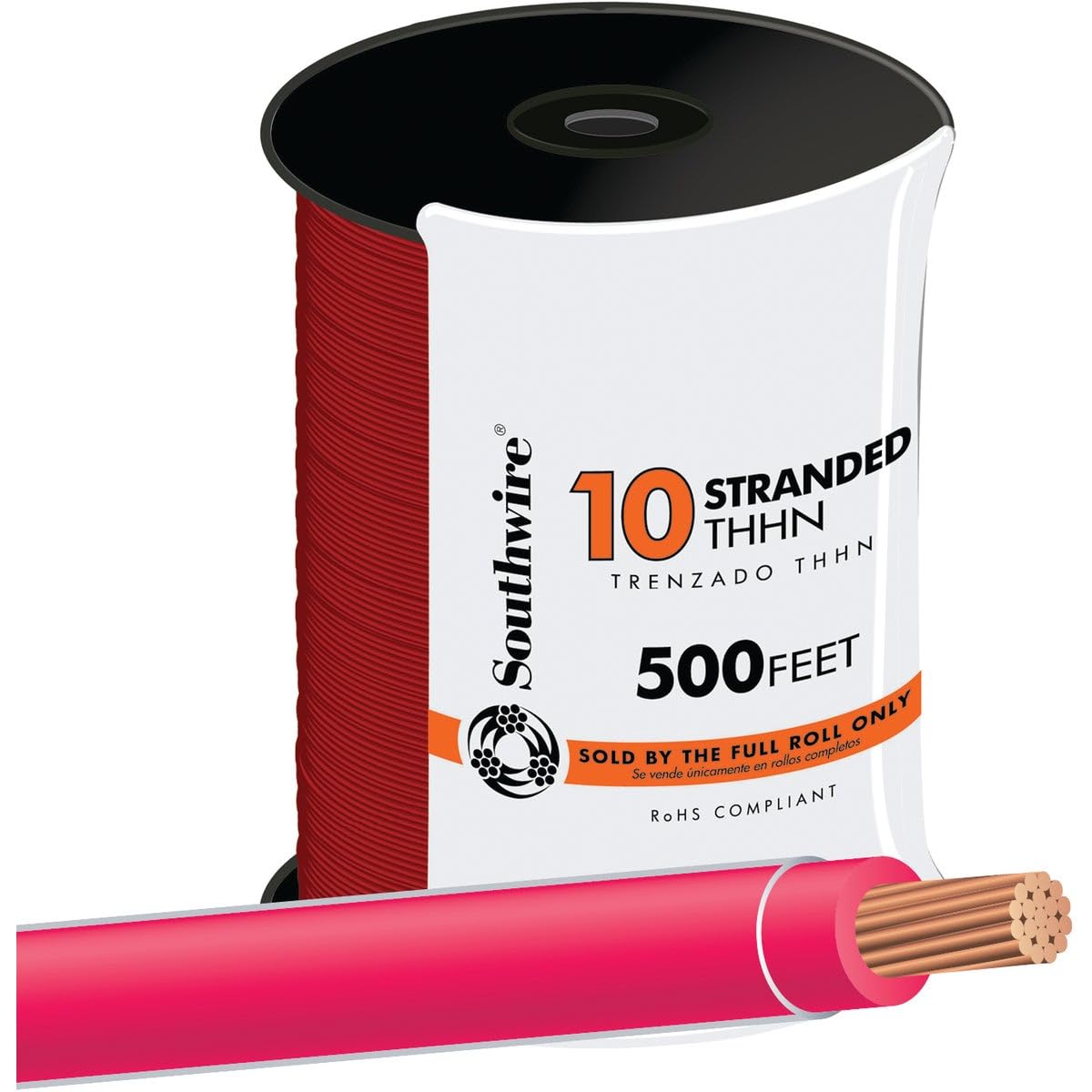 Southwire 10 Gauge Stranded Copper Building Wire - 1 Conductor, 30 Amp, 600V, 90°C, 500ft Red - Perfect for Residential Wiring, Electrical Projects & DIY Installations