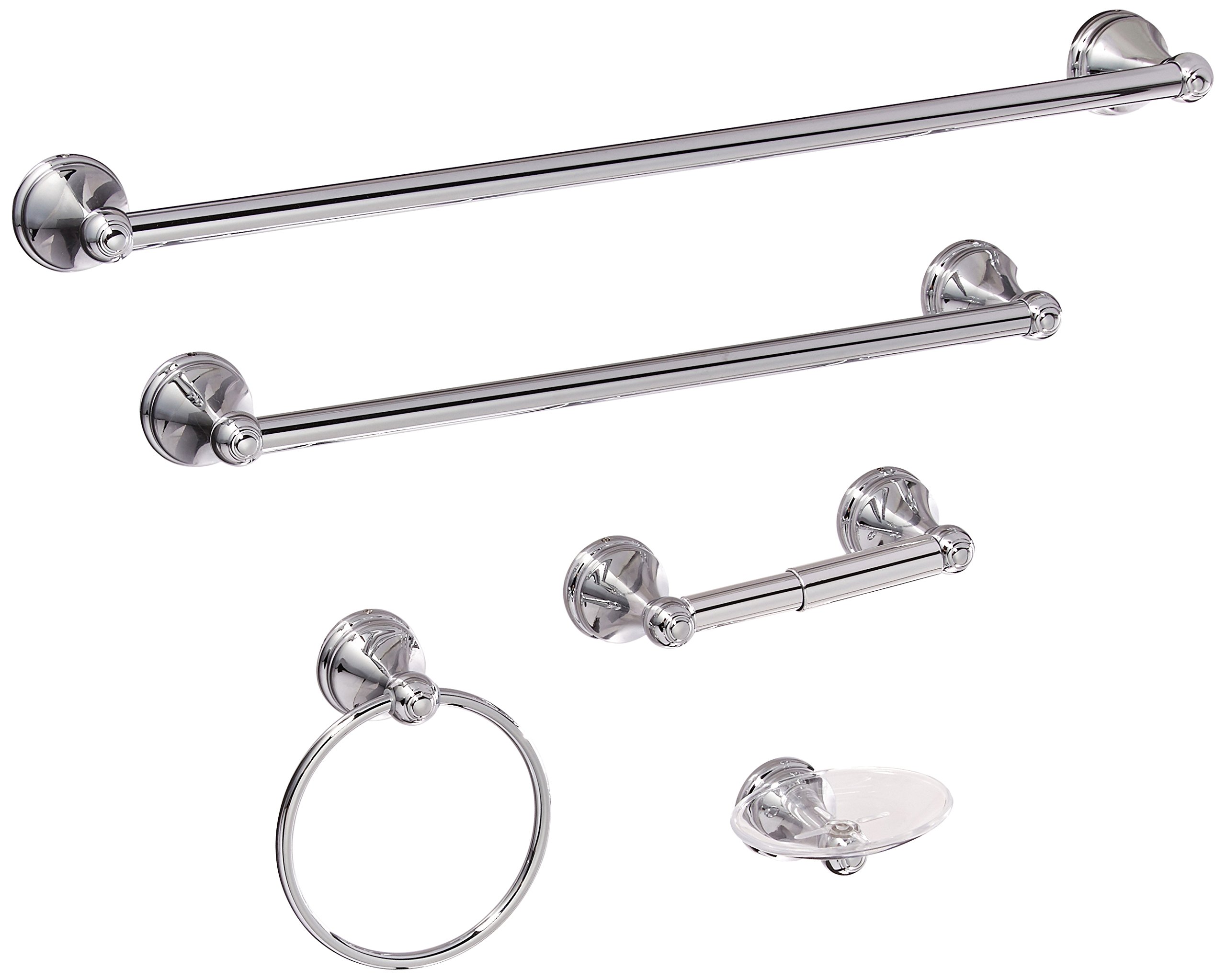 MINTCRAFT PLUMBING L5000-CH ProSource Complete Chrome Bathroom Accessory Set - Includes Towel Bar, Robe Hook & Toilet Paper Holder for Modern Bathroom Decor