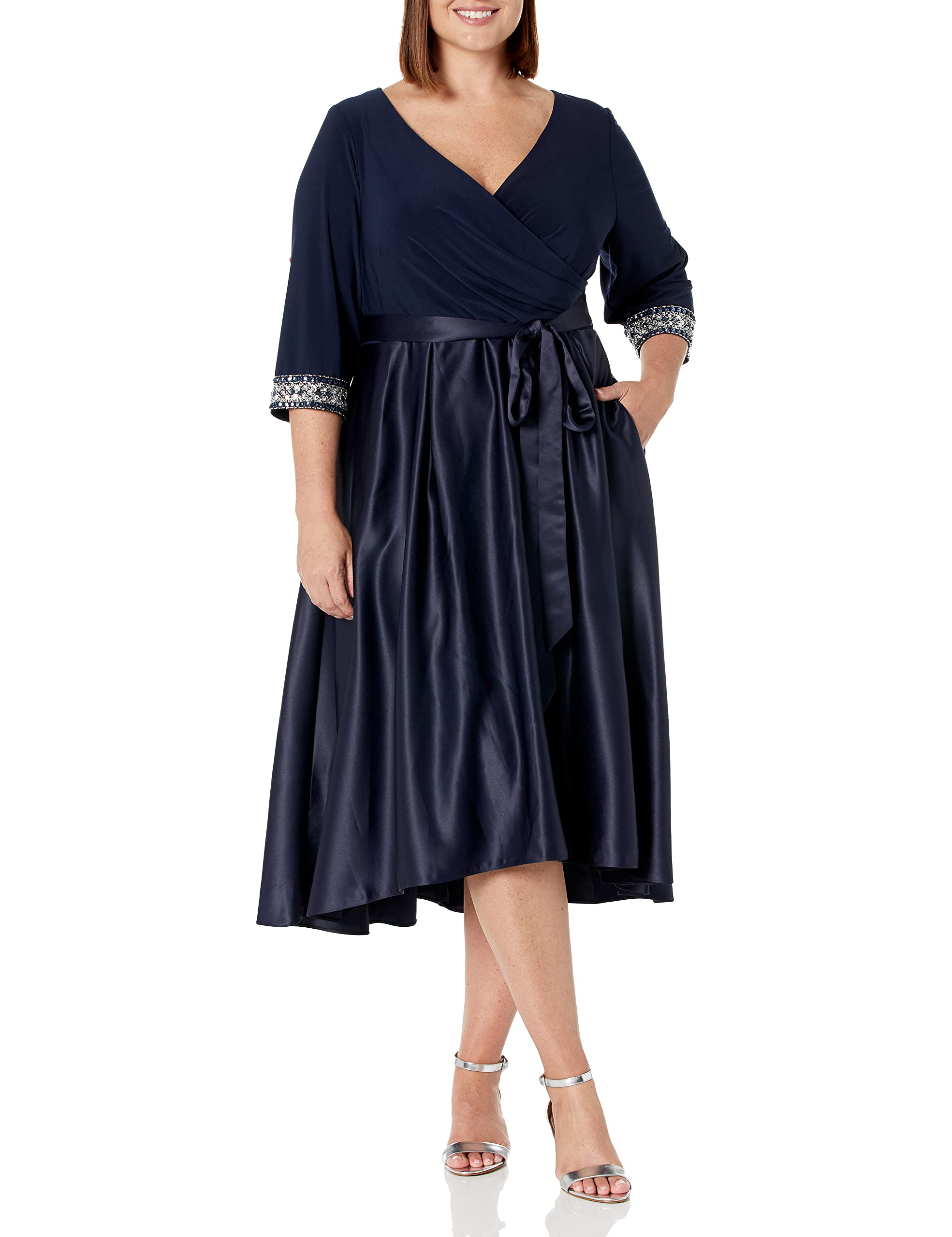 Alex Evenings Women's Plus Size Satin Ballgown Dress with Sleeve - Elegant Formal Gown for Weddings, Prom & Special Occasions