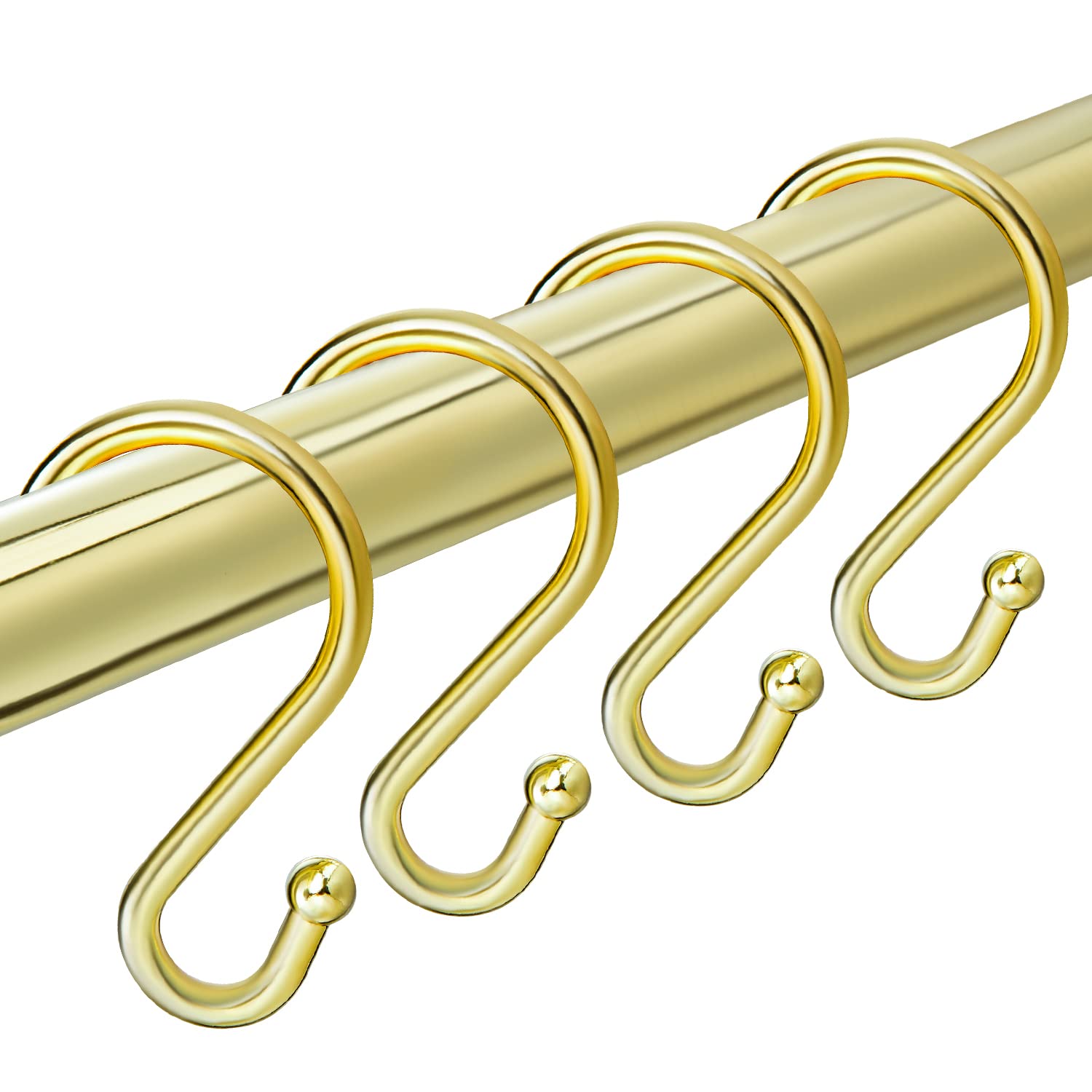Stainless Steel S-Shaped Shower Curtain Hooks - Rust-Proof Metal Rings for Bathroom, Kitchen, Wardrobe & Garden - Gold (Set of 12) - Perfect for Hanging Shower Curtains, Organizing Clothes & Decorating Outdoor Spaces