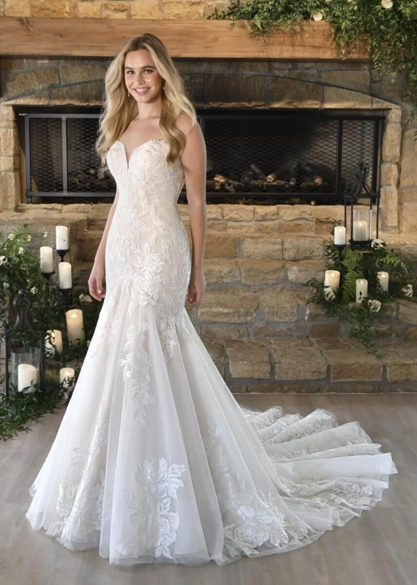 Elegant 2024 Lace Mermaid Wedding Dress with Long Sleeves - Romantic Bridal Gown for Bride | Perfect for Church, Beach & Formal Weddings