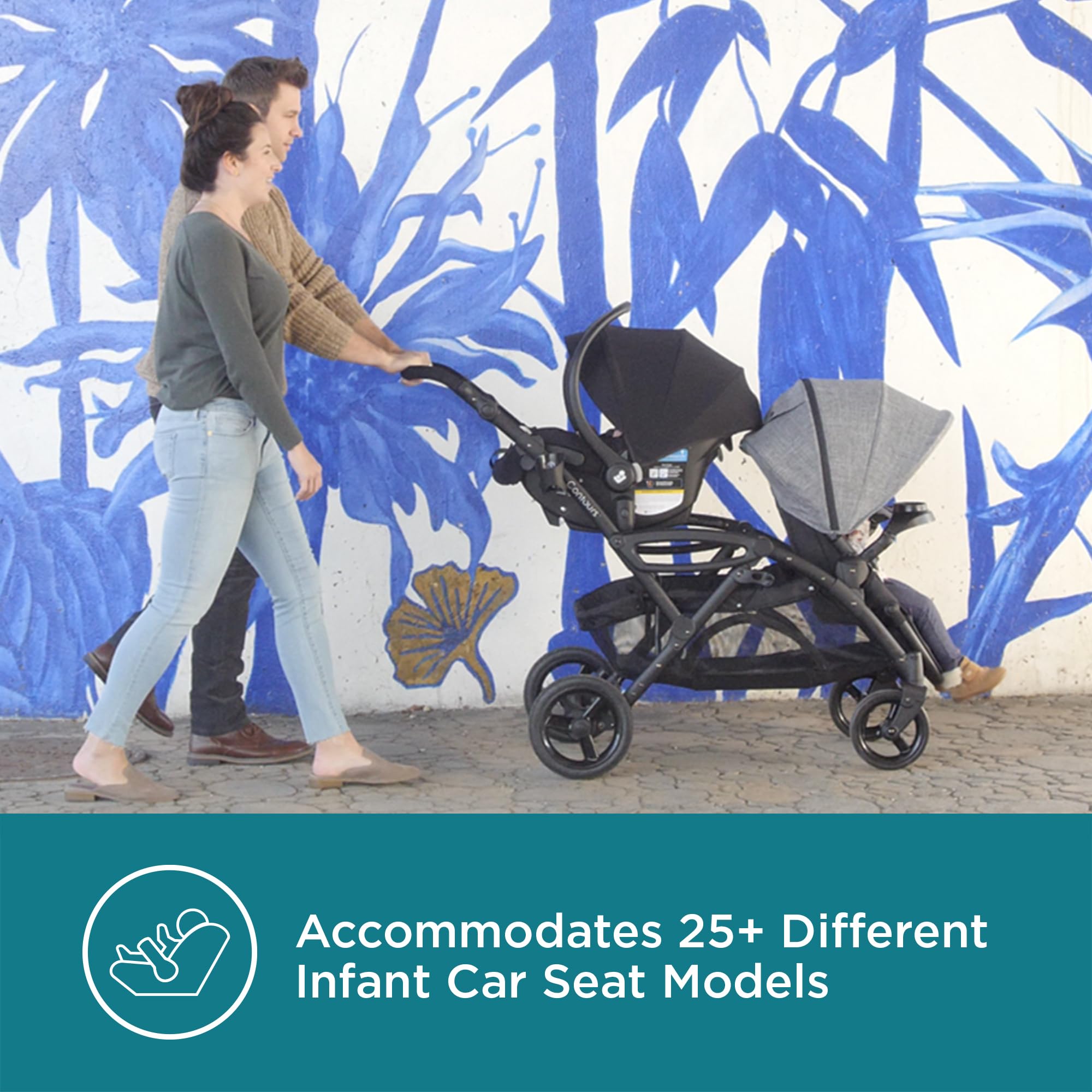 Contours Options Elite V2 Convertible Tandem Double Stroller for Baby & Toddler - Reversible Seats, Car Seat Compatible, Easy Fold - Perfect for Twins, Shopping & Travel - Gray
