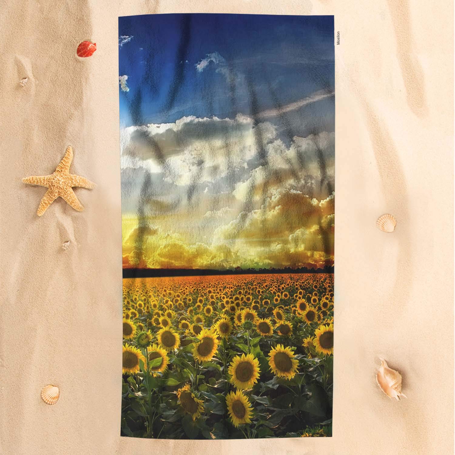 Sunflower Bath Towel Set - Soft Microfiber Beach & Bath Towel 32x64 Inch for Kids & Adults | Sunset Floral Field Design with Green Leaves | Perfect for Beach, Pool, Bathroom & Spa Use