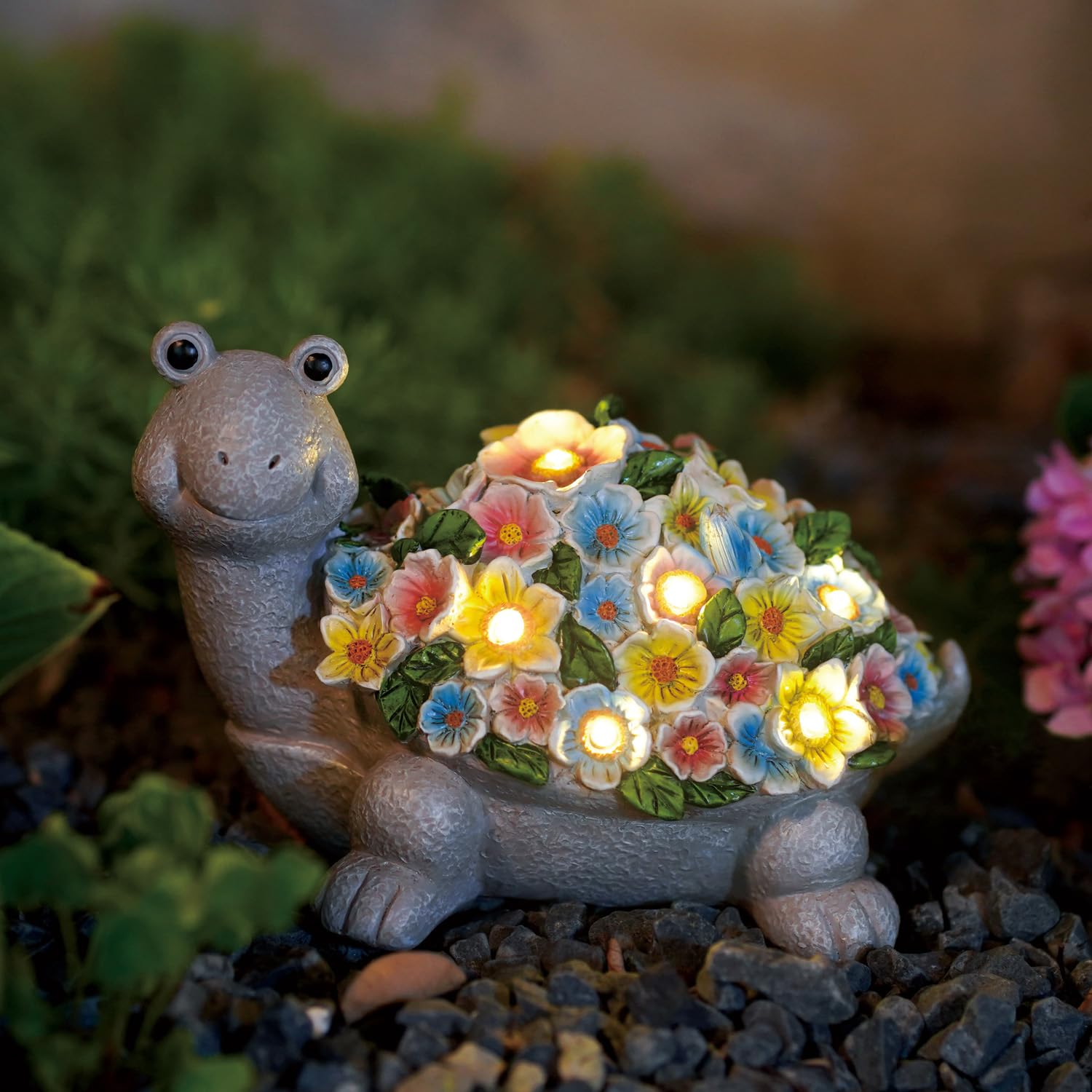 Solar Turtle Garden Decor with LED Flowers - Outdoor Solar Powered Statue Lights for Lawn, Patio, Balcony & Yard - Perfect Birthday Gift for Mom, Grandma & Women - Ideal for Garden Decorations, Pathway Lighting & Outdoor Parties