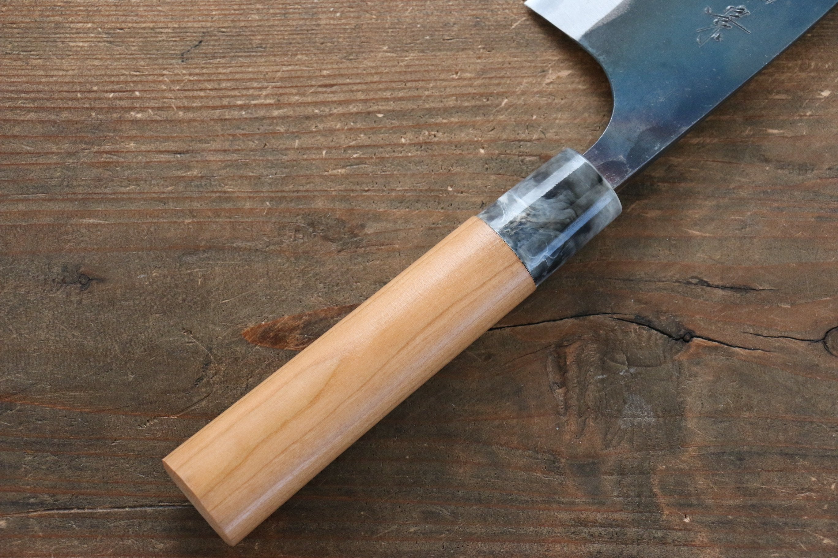 Masakage Mizu Blue Steel No.2 Kamagata Utility Knife 115mm - Japanese Black Finished Blade with American Cherry Wood Handle - Perfect for Sushi, Meat Slicing & Precision Kitchen Tasks