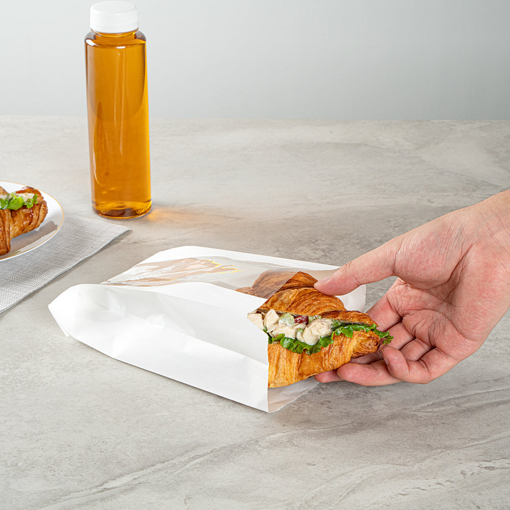 White Paper Bread Bags - Micro Perforated, Greaseproof, Wheat Pattern (4.75