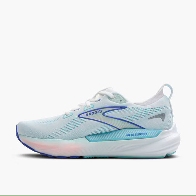 Brooks Women's Glycerin GTS 22 Running Shoes - White/Limpet Shell/Amparo Blue - Premium Cushioned Support for Road Running, Jogging & Gym Workouts