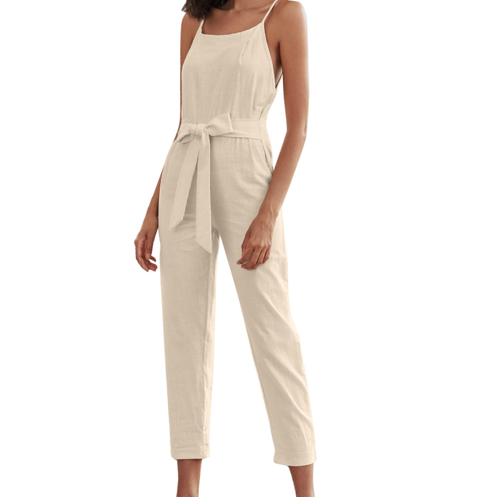 Women's Casual Loose Fit Jumper - Spaghetti Strap Sexy Jersey Jumpsuit Romper for Women (Beige, Size S) | Perfect for Summer Outings, Beach Wear & Date Nights