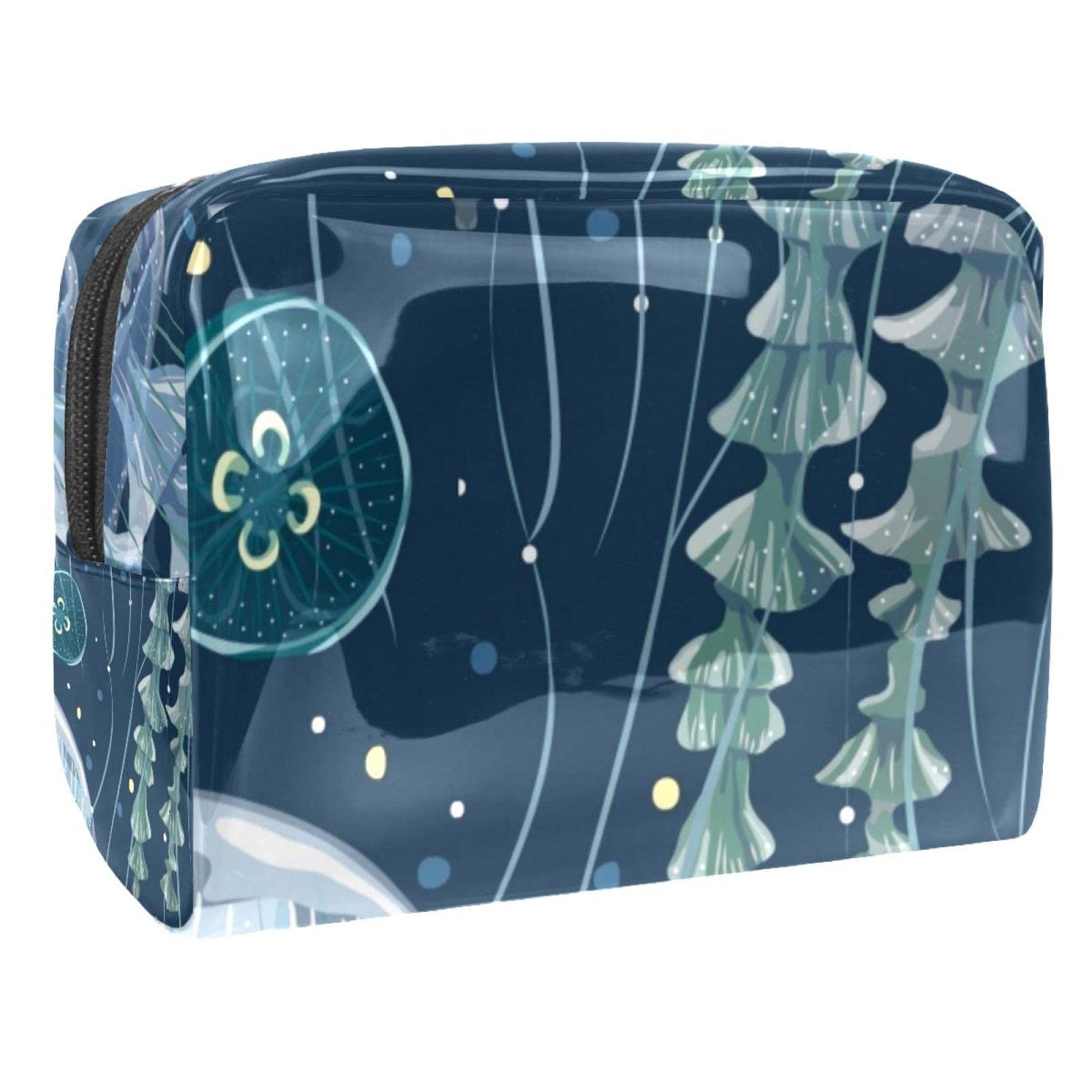 Jellyfish Art Pattern Makeup Bag - Waterproof Cosmetic Organizer with Brush Holder, Travel Toiletry Case for Women, Perfect for Travel, Gym & Daily Use