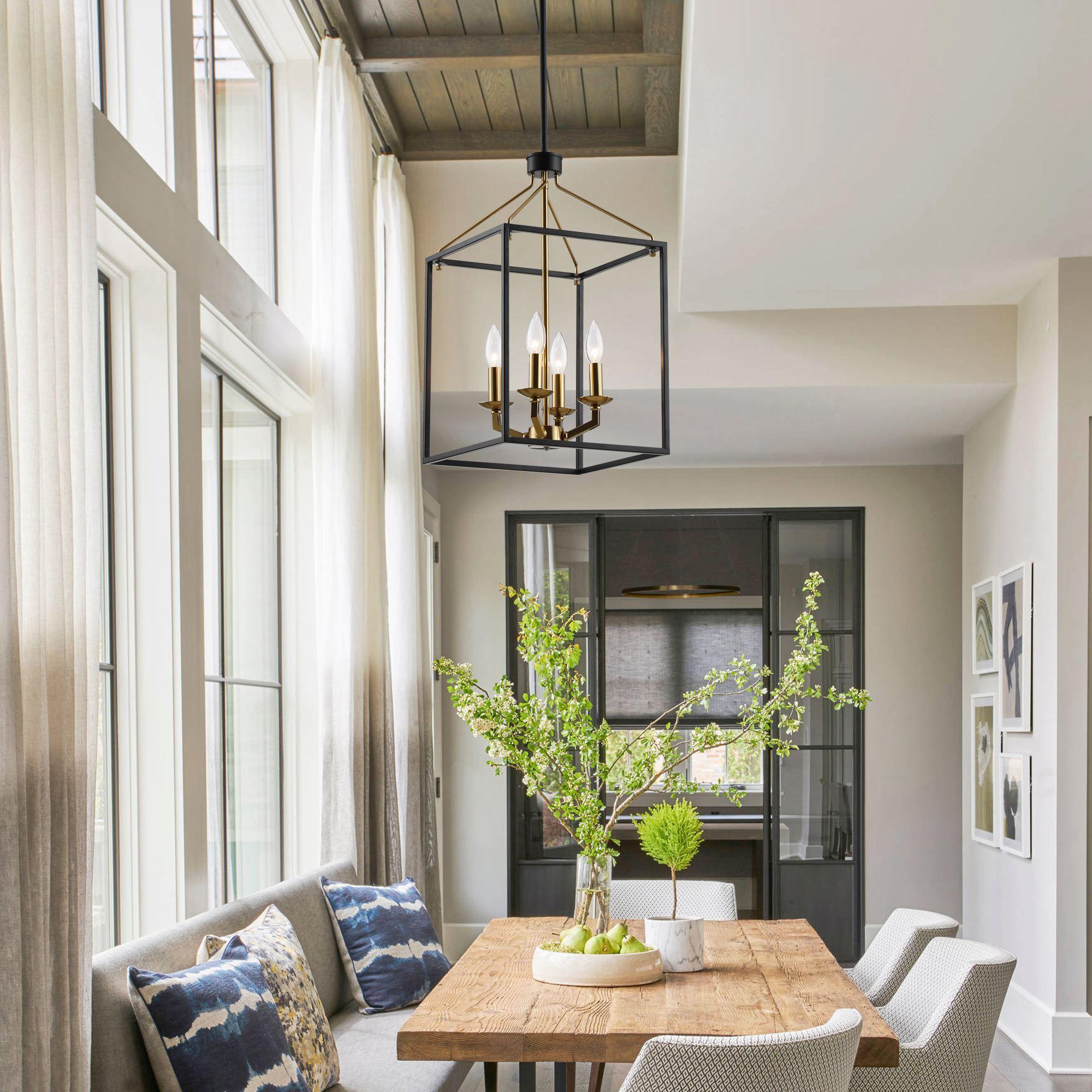 Haymarket 4-Light Matte Black and Gold Cage Chandelier - Modern Farmhouse Lighting Fixture for Dining Room, Bedroom, or Entryway