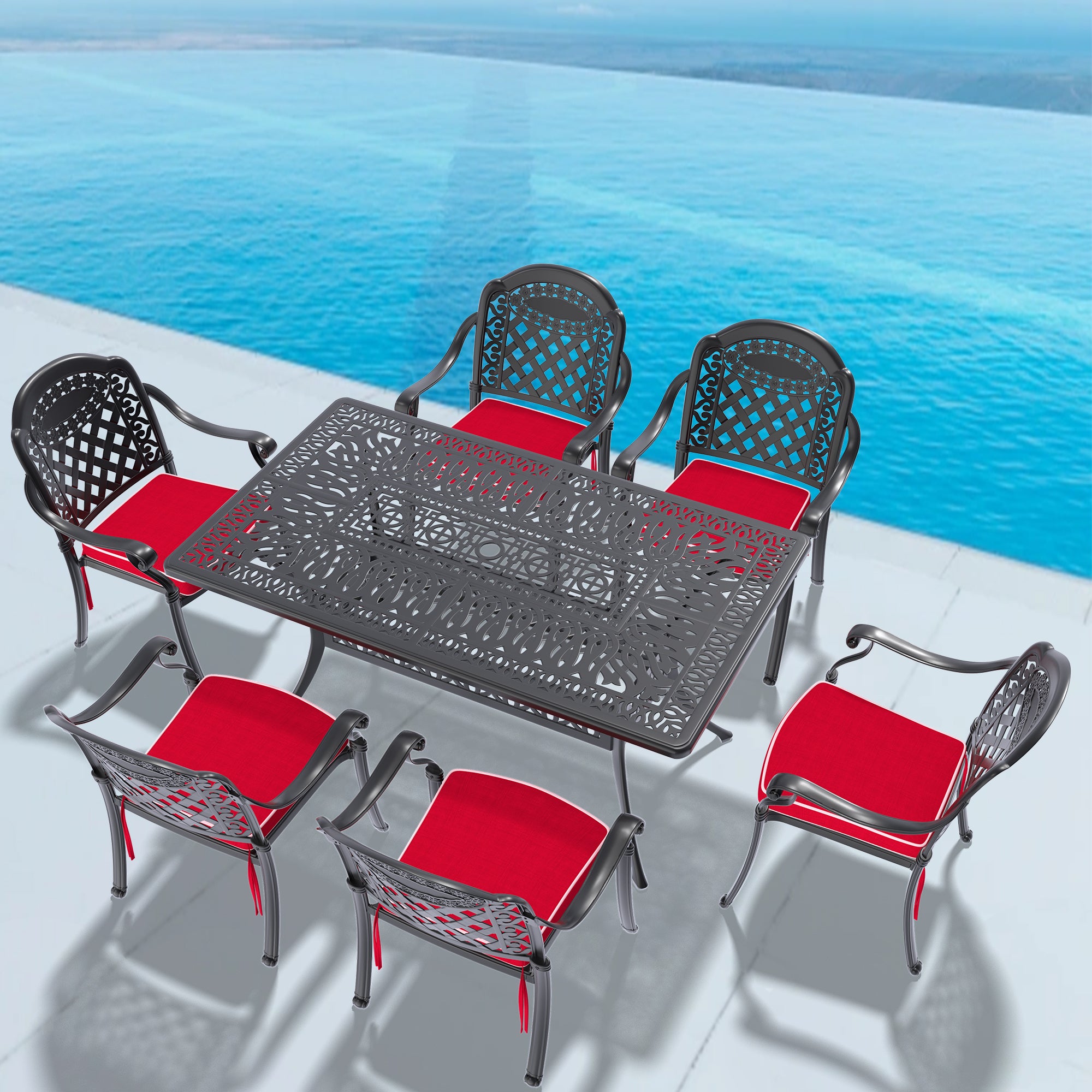 7-Piece Cast Aluminum Patio Furniture Set with Cushions - Outdoor Dining & Lounge Chairs - Durable Weather-Resistant Garden Furniture for Backyard, Poolside & Patio Relaxation
