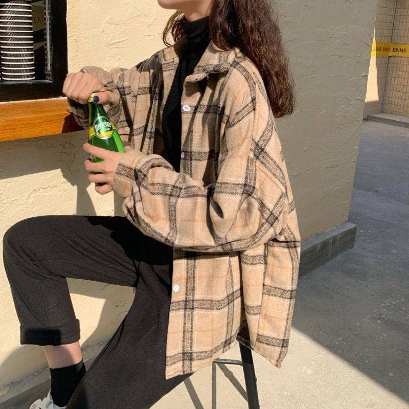 Harajuku Women's Cardigan - Retro Plaid Shirt for Spring & Autumn | Loose Fit Korean Fashion Top | Casual Outing, Office Wear & Street Style