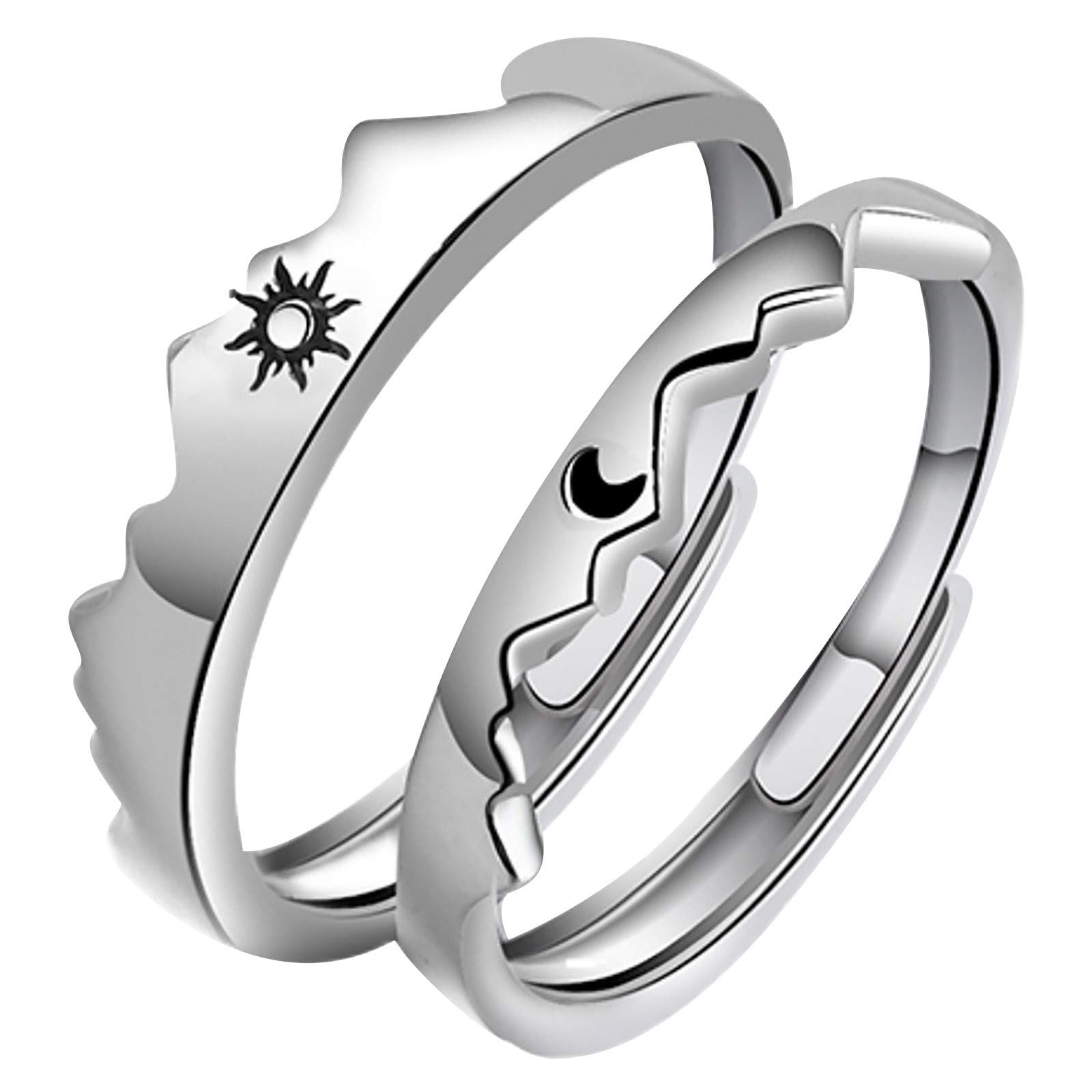 Moon & Sun Couple Rings for Women and Men - Fashion Stainless Steel Matching Promise Rings for Anniversary, Wedding, Engagement Gifts (Perfect for Couples, Valentine's Day & Romantic Occasions)