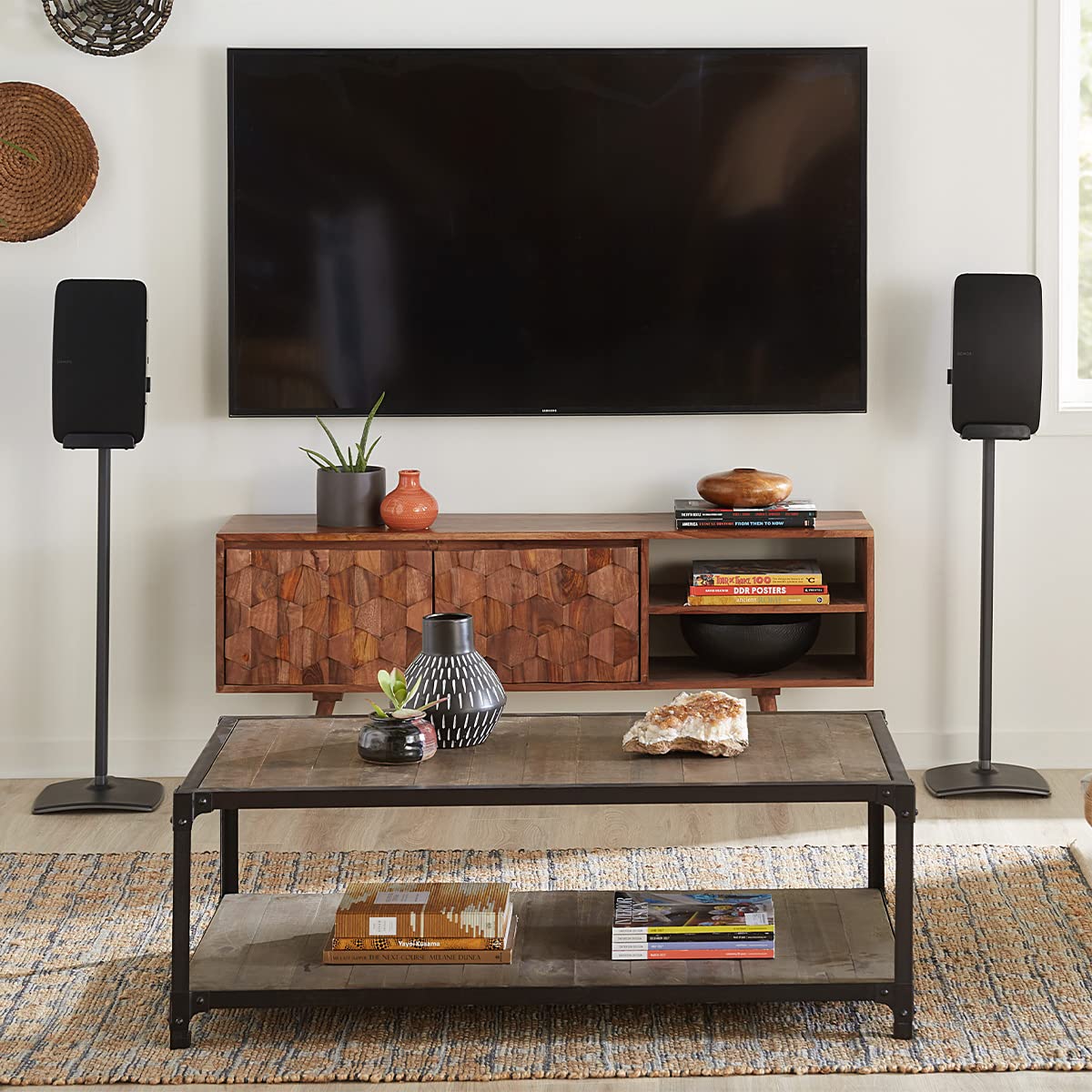 SANUS Premium Wireless Speaker Stand for Sonos Five & Play:5 - Vertical/Horizontal Placement with Built-in Cable Management - High-Quality Alloy Construction (Black) - Perfect for Home Theater, Music Studio & Living Room Audio Setup
