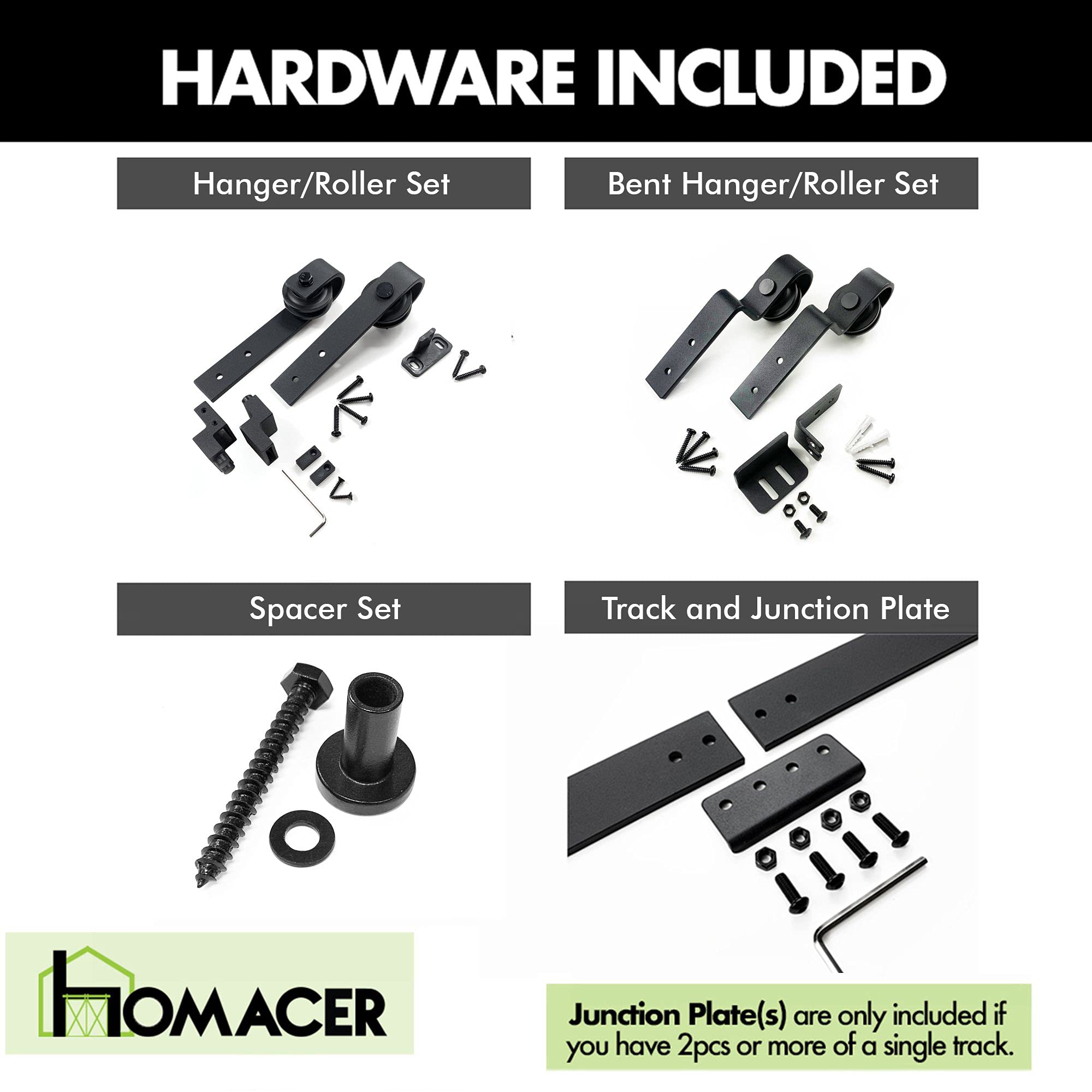 Homacer Mini Black Rustic Single Track Bypass Sliding Barn Door Hardware Kit - 72-inch Flat Track for 3 Doors (1 Flat + 2 Bent Rollers) - Classic Design for Cabinet, TV Stand, Bookshelf & Room Divider Installation