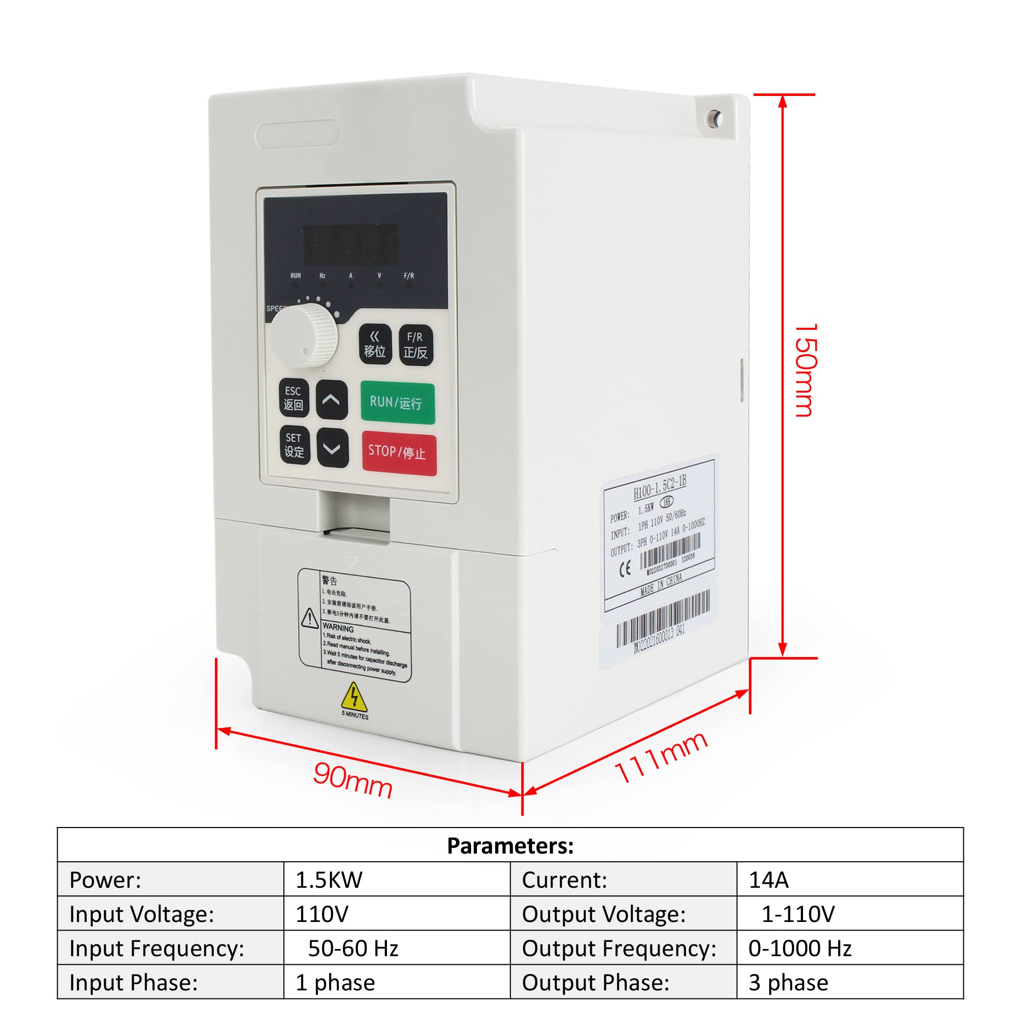 2.2KW VFD Variable Frequency Drive 110V Single to 3 Phase Converter - CNC Spindle Motor Controller for Router, Engraver & Milling Machine | Perfect for Woodworking, Metal Cutting & Industrial Automation