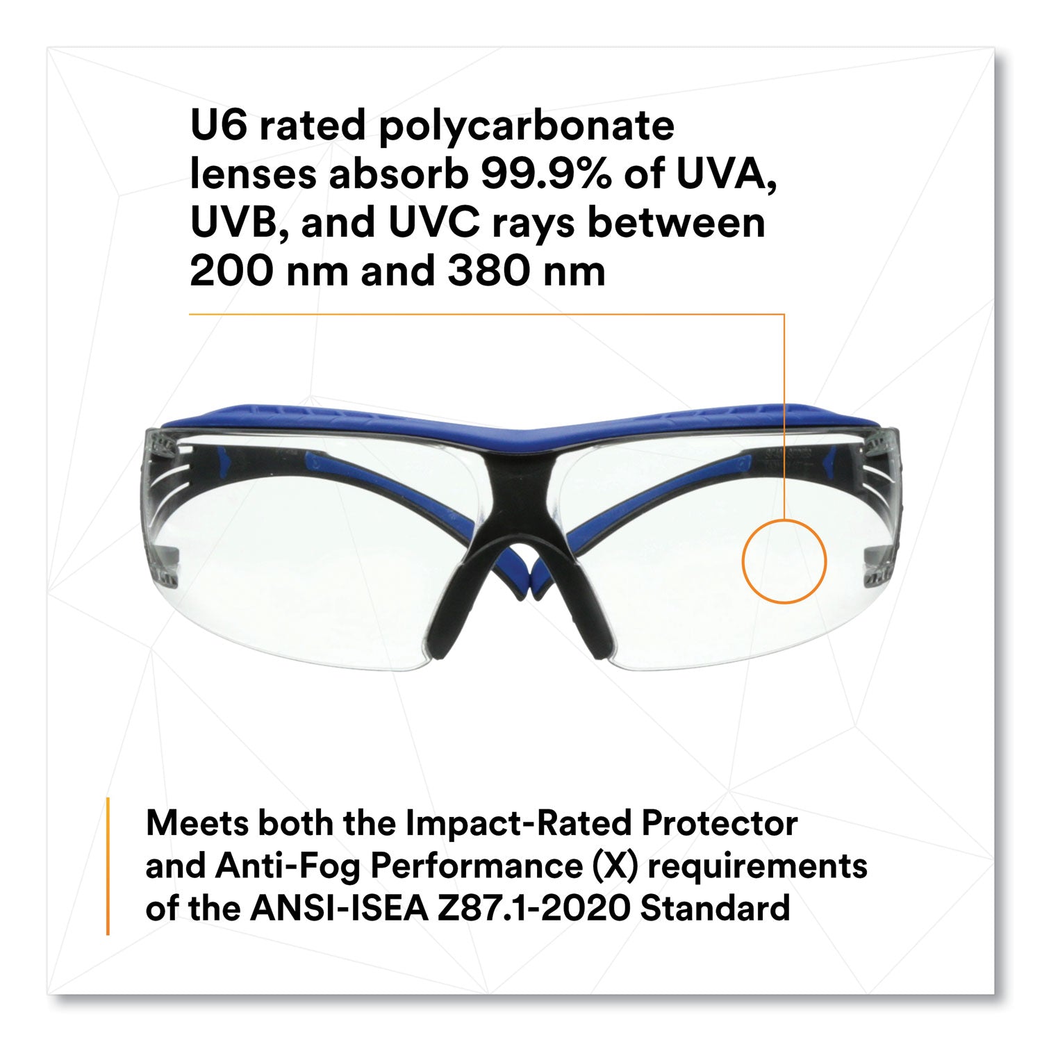 3M™ SecureFit Protective Eyewear 200 Series - Blue/Gray Plastic Frame with Clear Polycarbonate Lens - Safety Glasses for Construction, Woodworking & DIY Projects