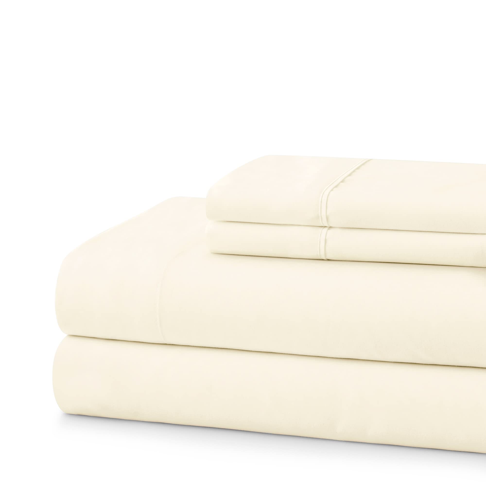 Egyptian 100% Cotton Full Size Sheets Set - 400 Thread Count, Ultra Soft 4-Piece Bedding (Fitted Sheet, Flat Sheet & 2 Pillowcases) - Breathable & Durable for Full Size Beds - Perfect for Home, Hotel, or Guest Room - Ivory
