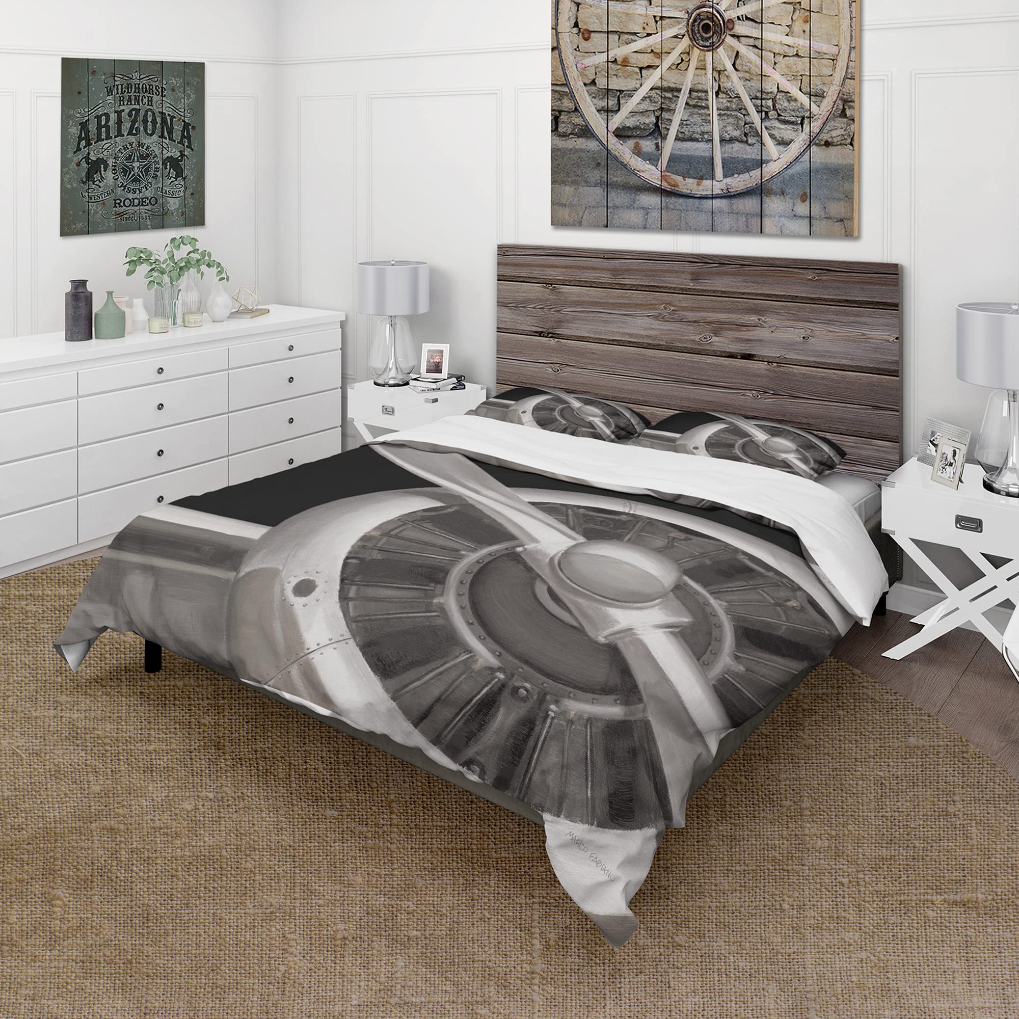 DesignQ Airplane Themed Grey Duvet Cover Set King Size - 3 Piece Transportation Bedding Set for All Seasons | Perfect for Aviation Enthusiasts & Travel Themed Bedrooms