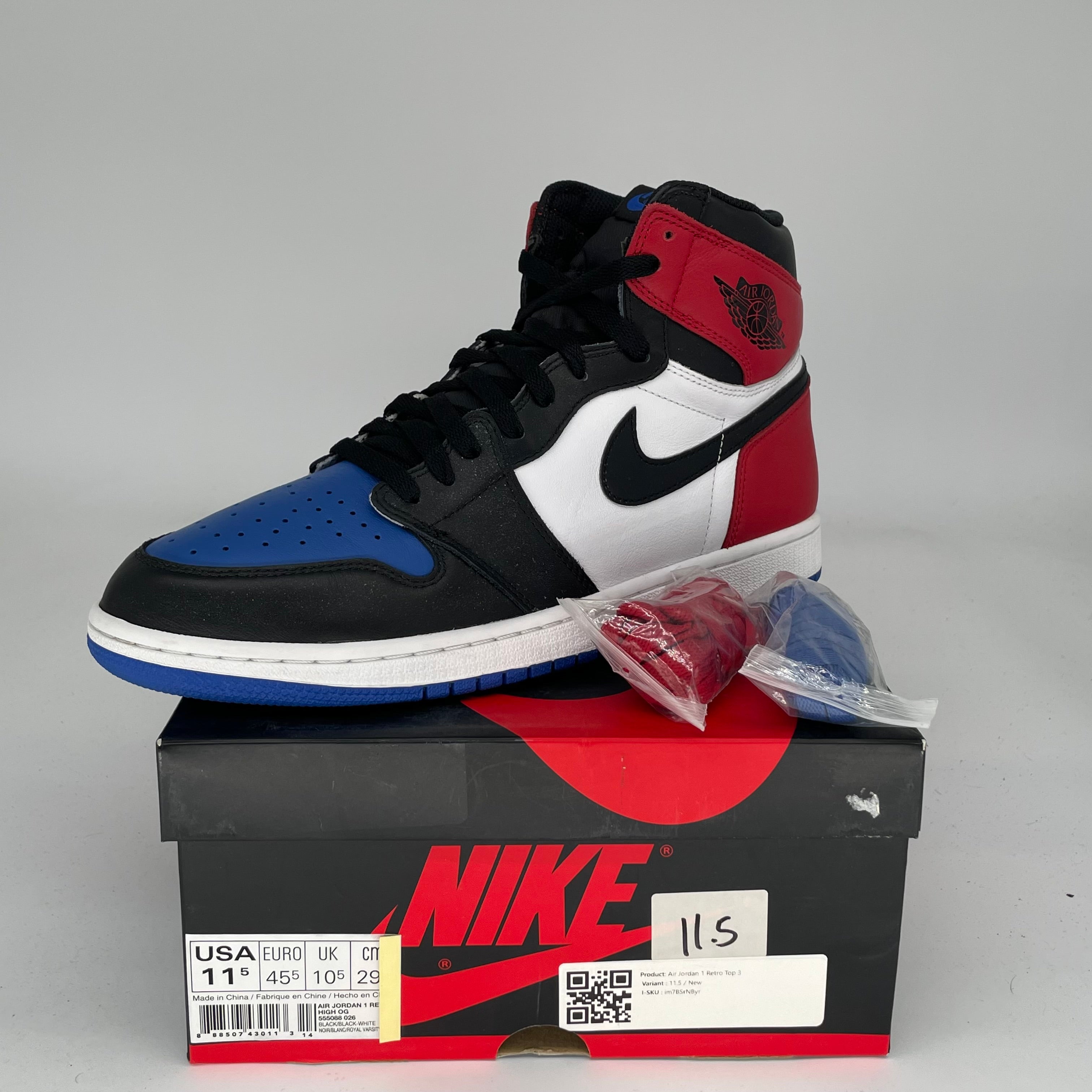 AIR JORDAN 1 TOP 3 Sneakers Men's Size 11.5 - Style 555088-026 | Retro Basketball Shoes for Collectors & Streetwear Fashion