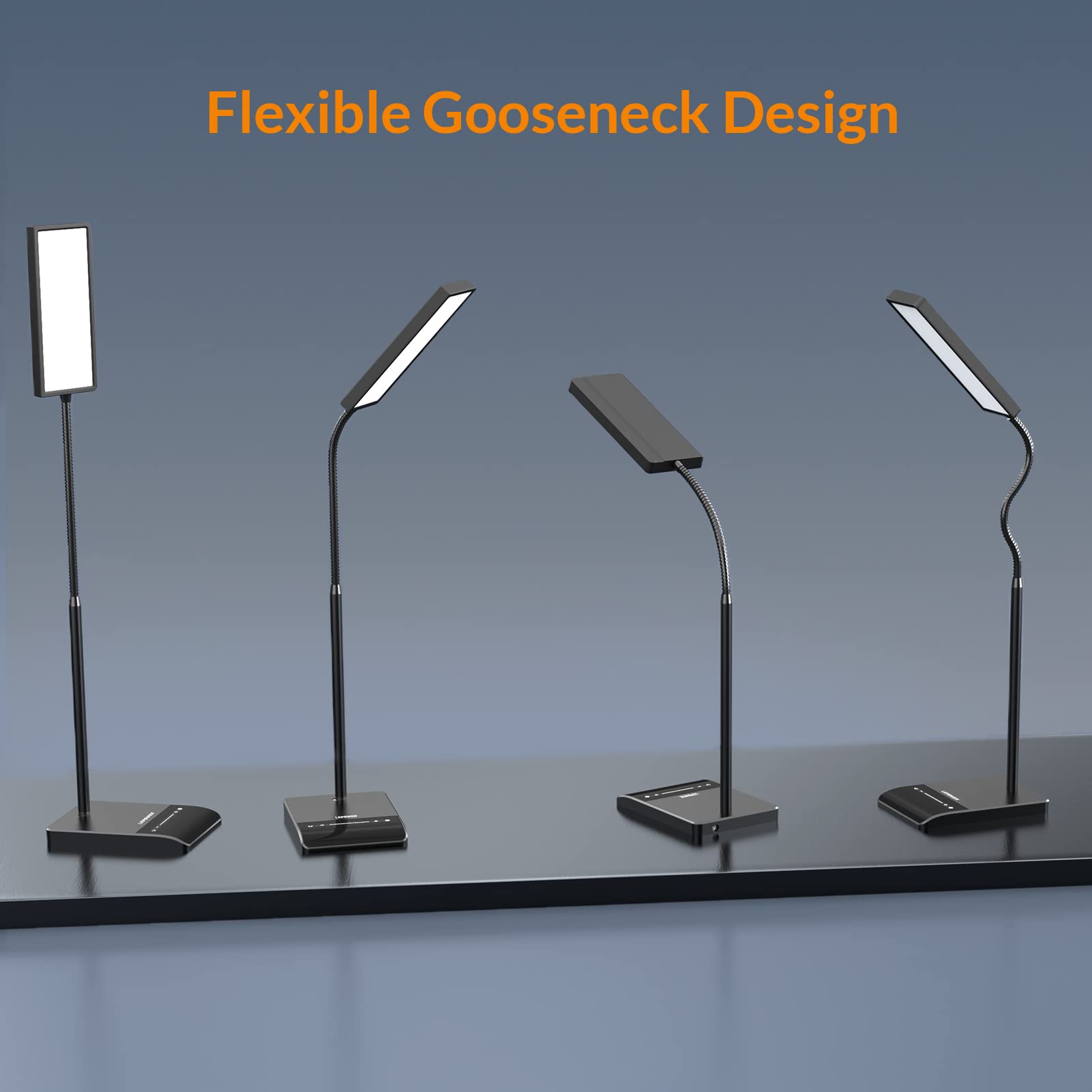 LEPOWER 800LM LED Desk Lamp with 50 Lighting Modes - Adjustable Gooseneck Touch Table Lamp for Home Office, Study & Bedroom - Eye-Caring Reading Light with 12W Brightness (Black) | Perfect for Night Reading, Computer Work & Homework