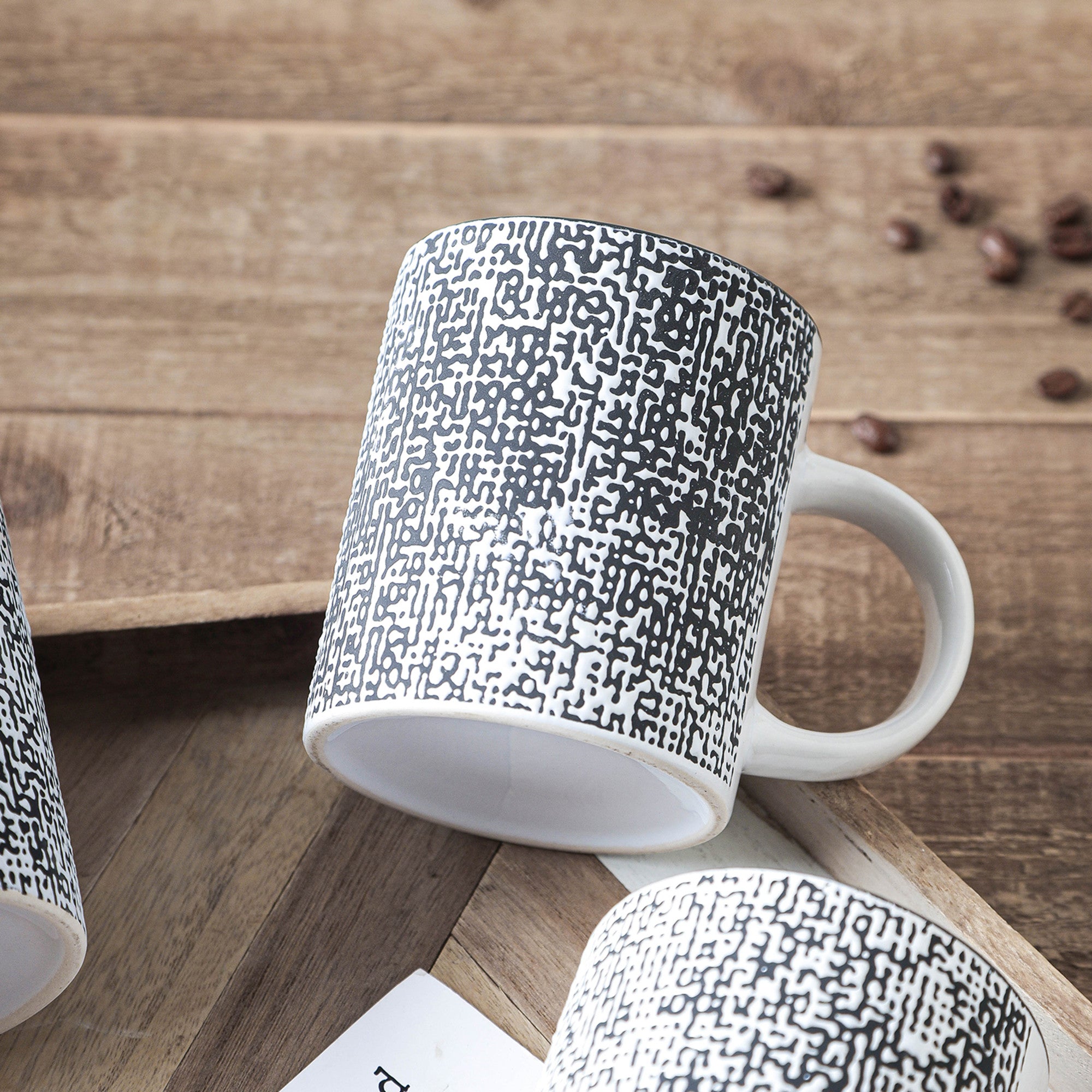 Sophie Stoneware Mug - White and Black Ceramic Coffee Cup for Home, Office, or Gift - Perfect for Hot & Cold Beverages