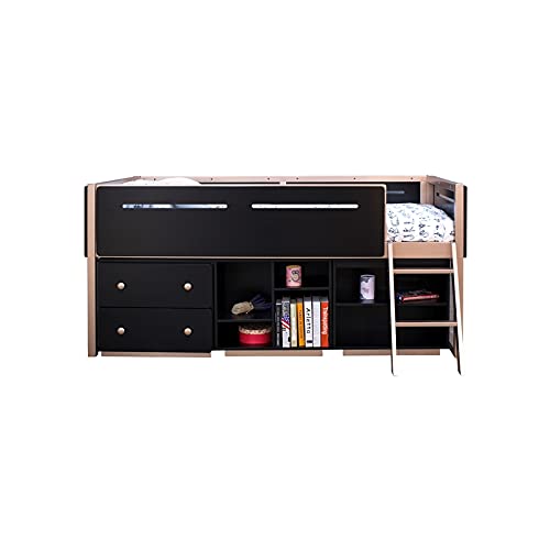 Acme Prescott Wooden Bookshelf with 2 Compartments - Black & Rose Gold Finish | Modern Home Office & Living Room Storage Solution