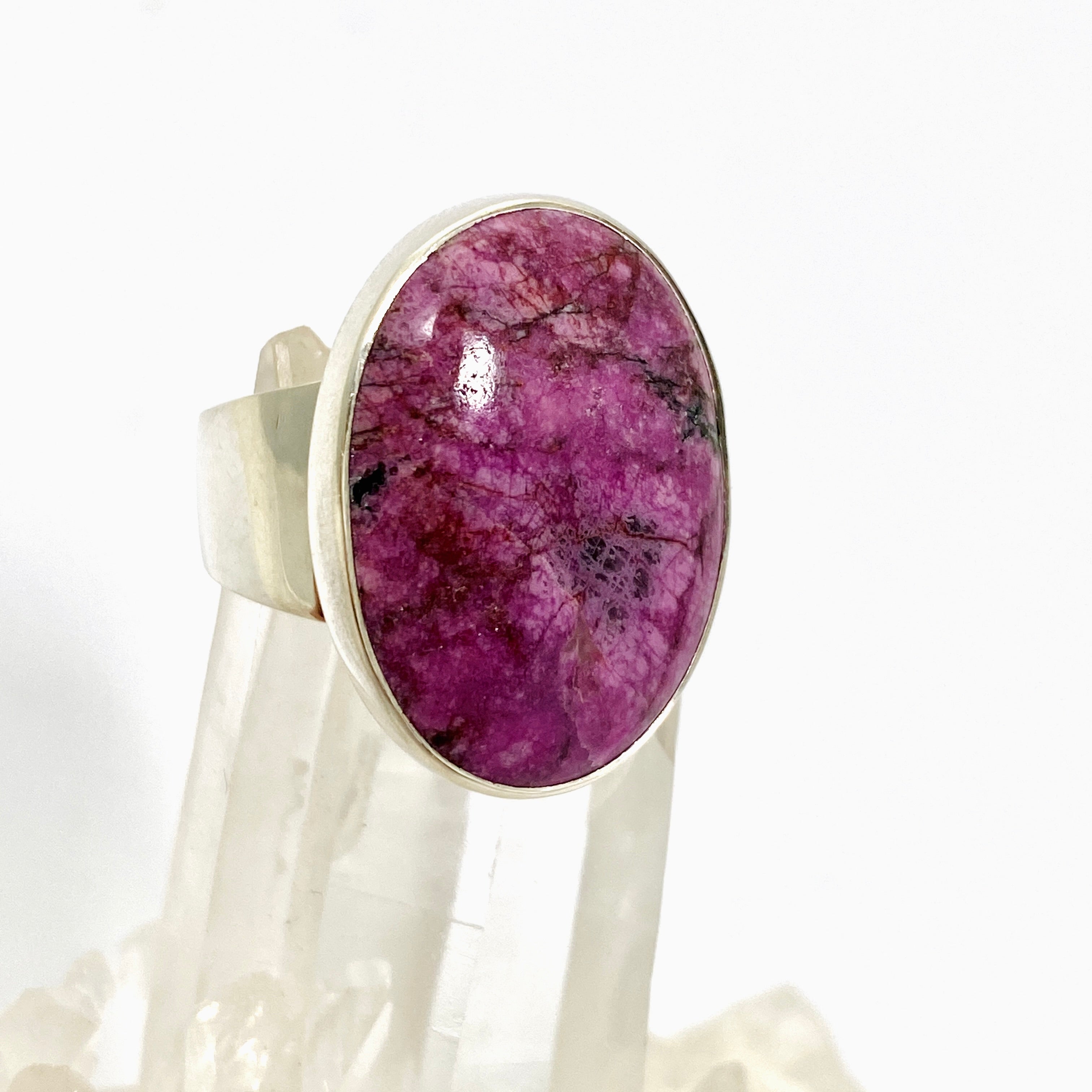 Natural Cobalt Calcite Oval Cabochon Ring - Size 7 - KRGJ3394 - Healing Crystal Jewelry for Meditation & Energy Work
