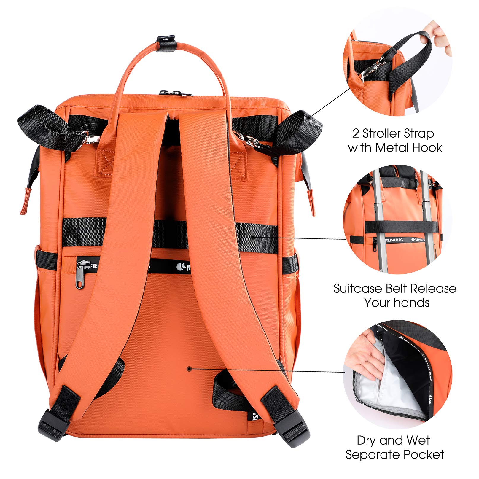 Best Waterproof Diaper Bag Backpack with Changing Pad - Large Maternity Baby Bag with Insulated Pockets, Orange Diaper Rucksack for Travel, Outings & Daily Use