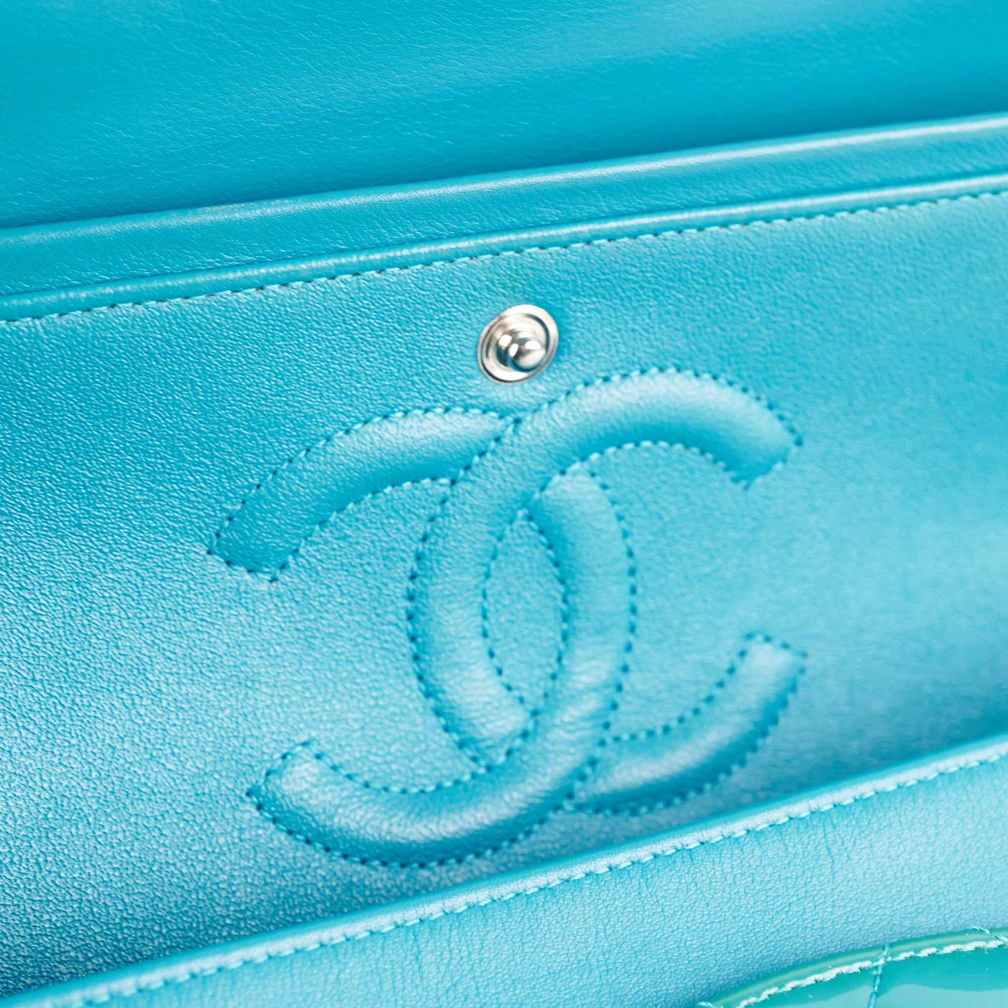 Chanel Quilted Patent Leather Medium Large Classic Flap Bag in Teal - Luxury Handbag for Women, Perfect for Parties, Work & Special Occasions