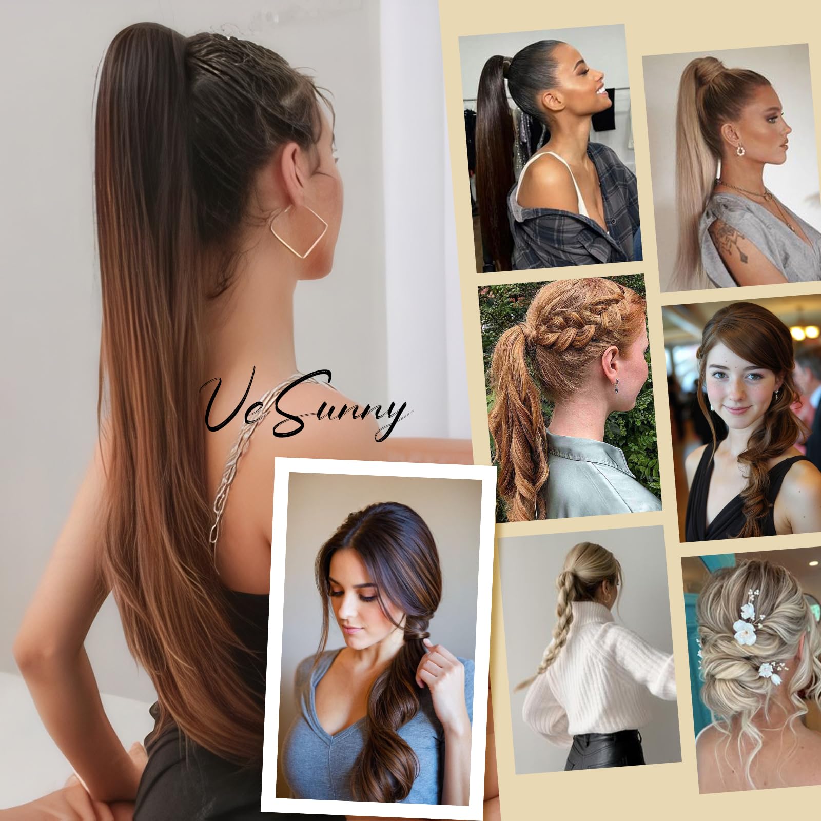 Ve Sunny 22inch Long Ponytail Hair Extensions - 100% Real Human Hair in Dark Brown Ombre & Medium Brown Shades - Comfortable Clip-in Ponytail for Women (80g) | Perfect for Parties, Weddings & Everyday Styling