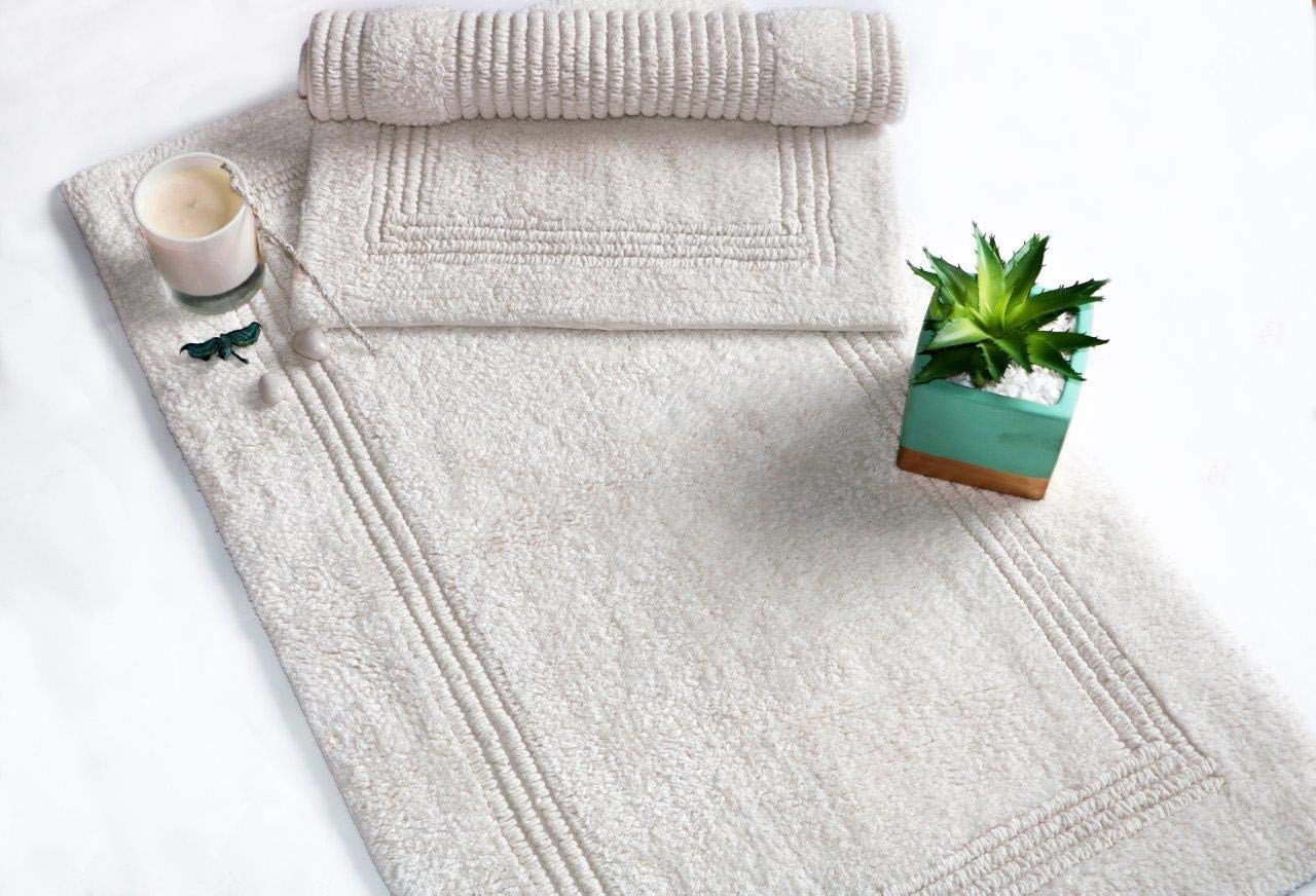 Luxury Reversible Cotton Bath Rug - Super Soft & Machine Washable - Water Absorbent Floor Mat for Bathroom, Shower, Spa, Vanity, Kitchen & Bedroom - Woven St. Design (Ivory Lewis, 17