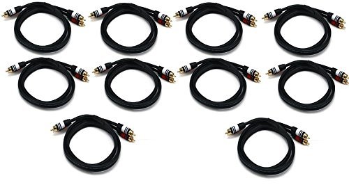 5-Pack Premium 2 RCA to 2 RCA Male/Male 22AWG Audio Cable - 50 Feet Black (CNE588452) - Perfect for Home Theater, Car Audio & DJ Equipment Connections